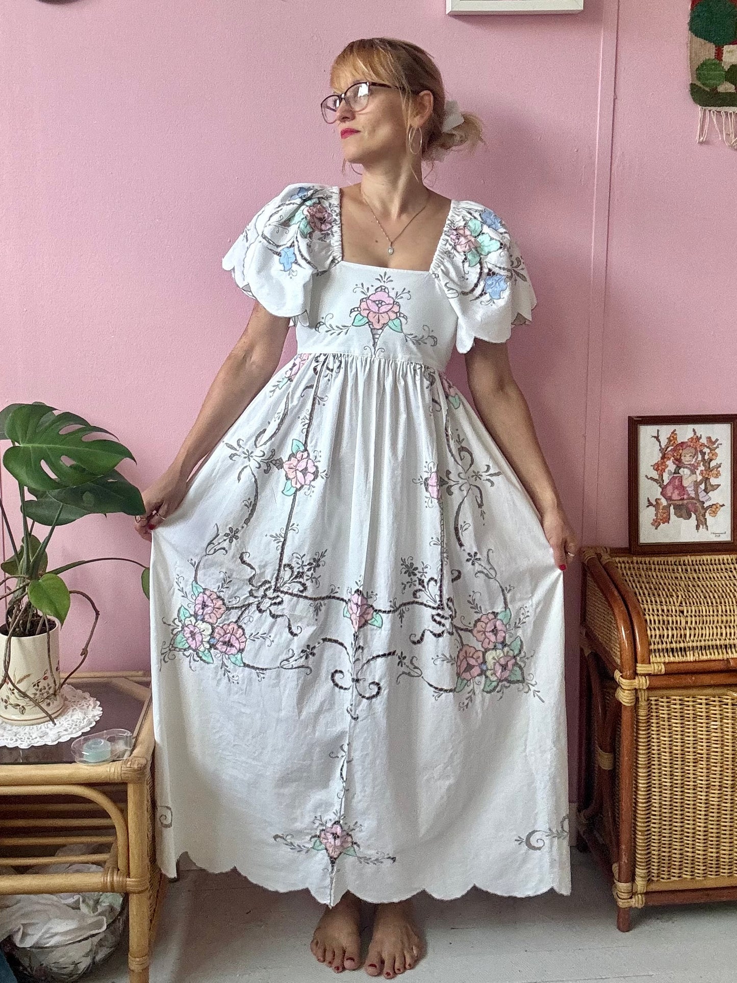 Ivory maxi dress with floral embroidery