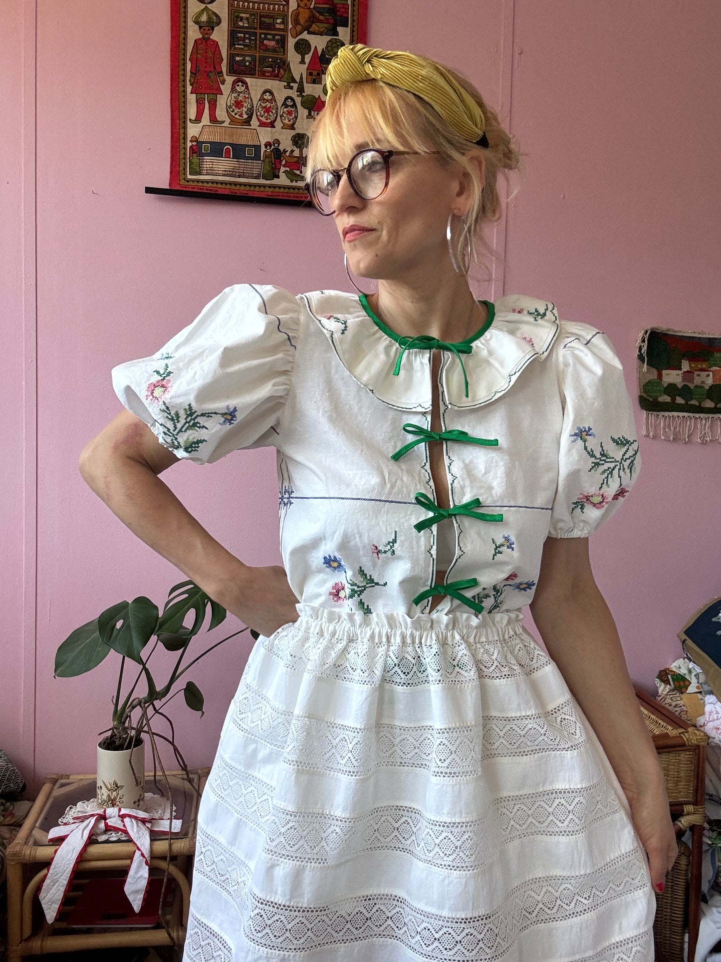 Cream skirt/dress with lace panels