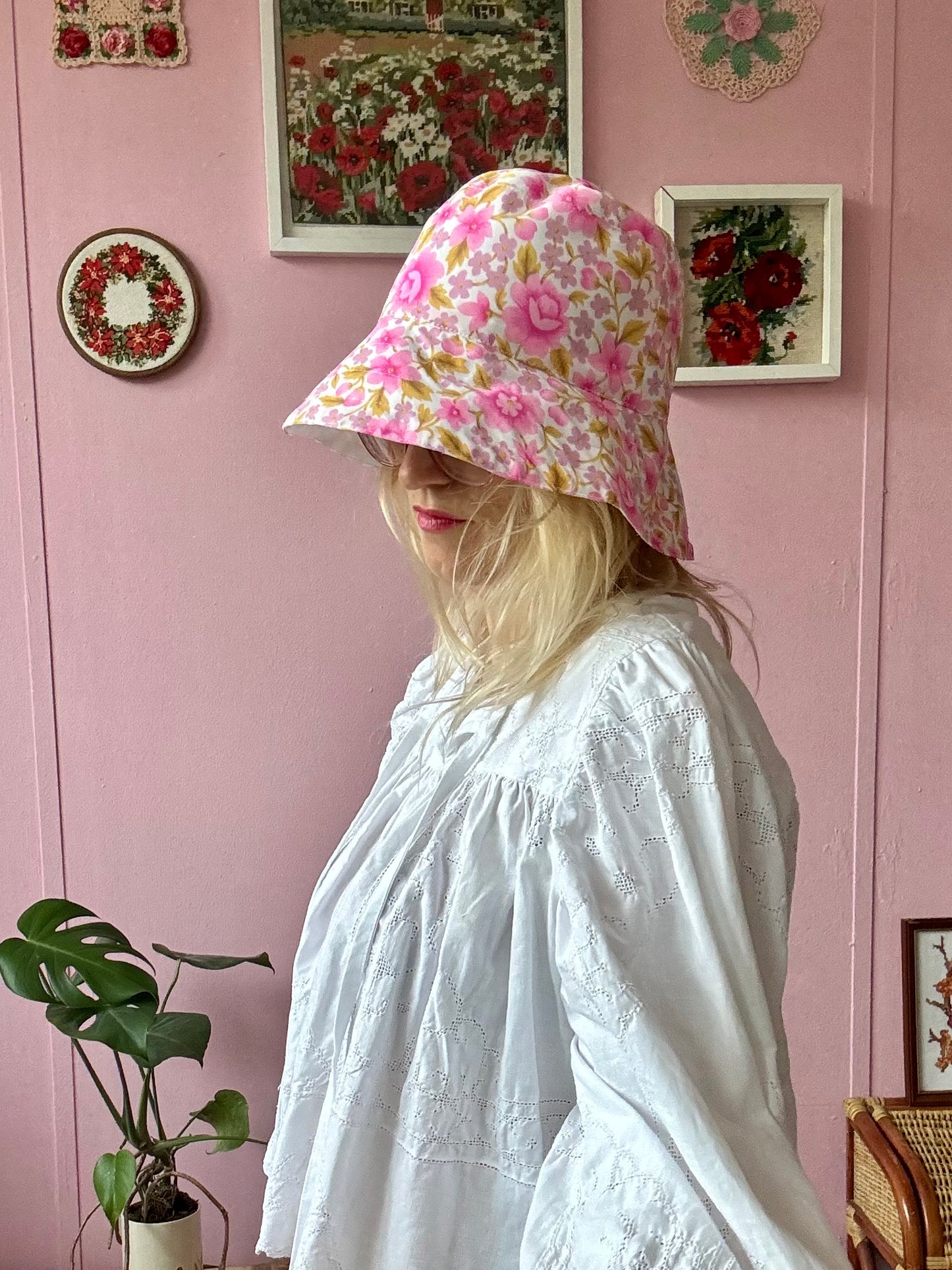 Pink and lilac floral bucket hat