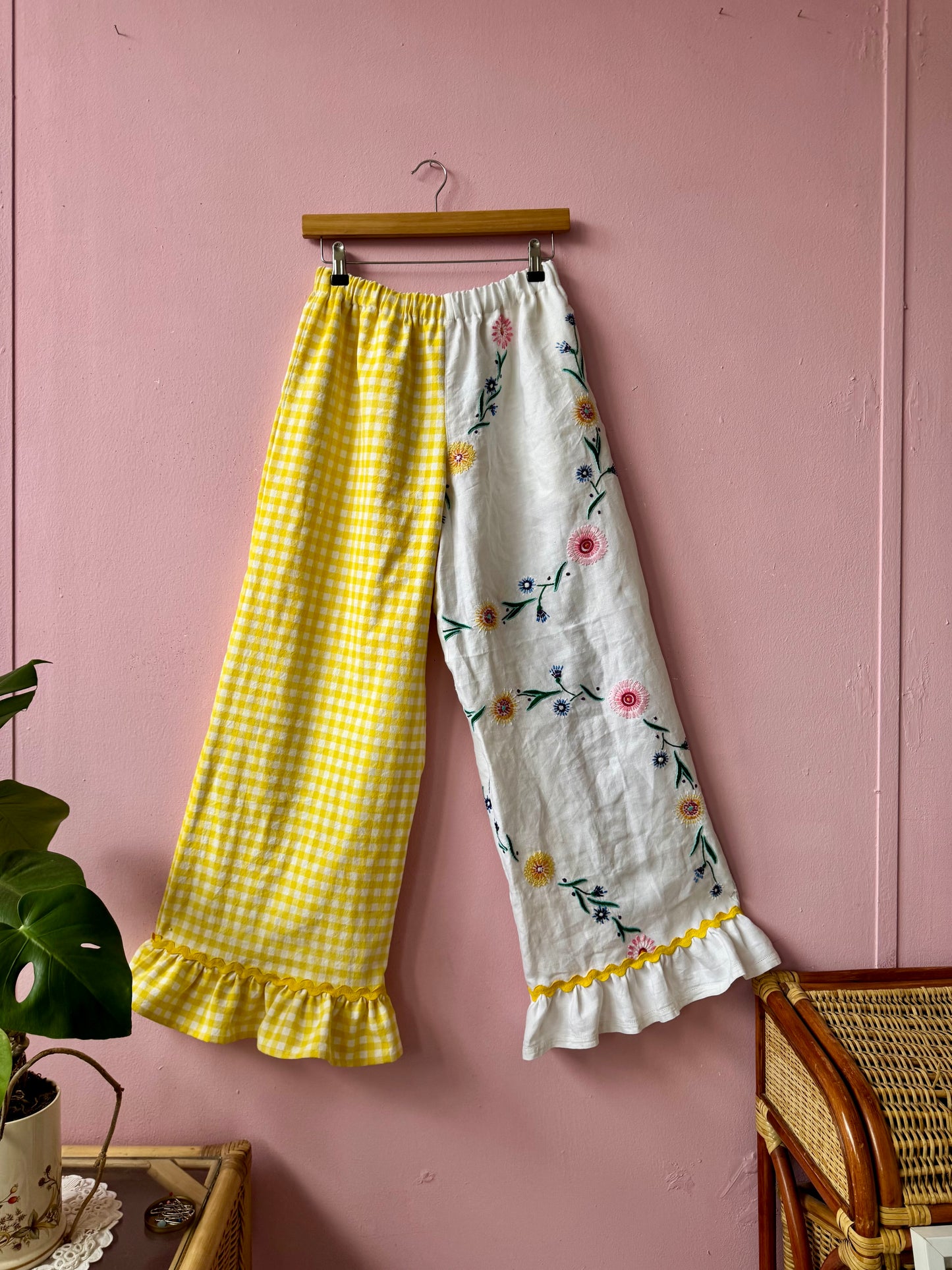 Yellow gingham and floral trousers
