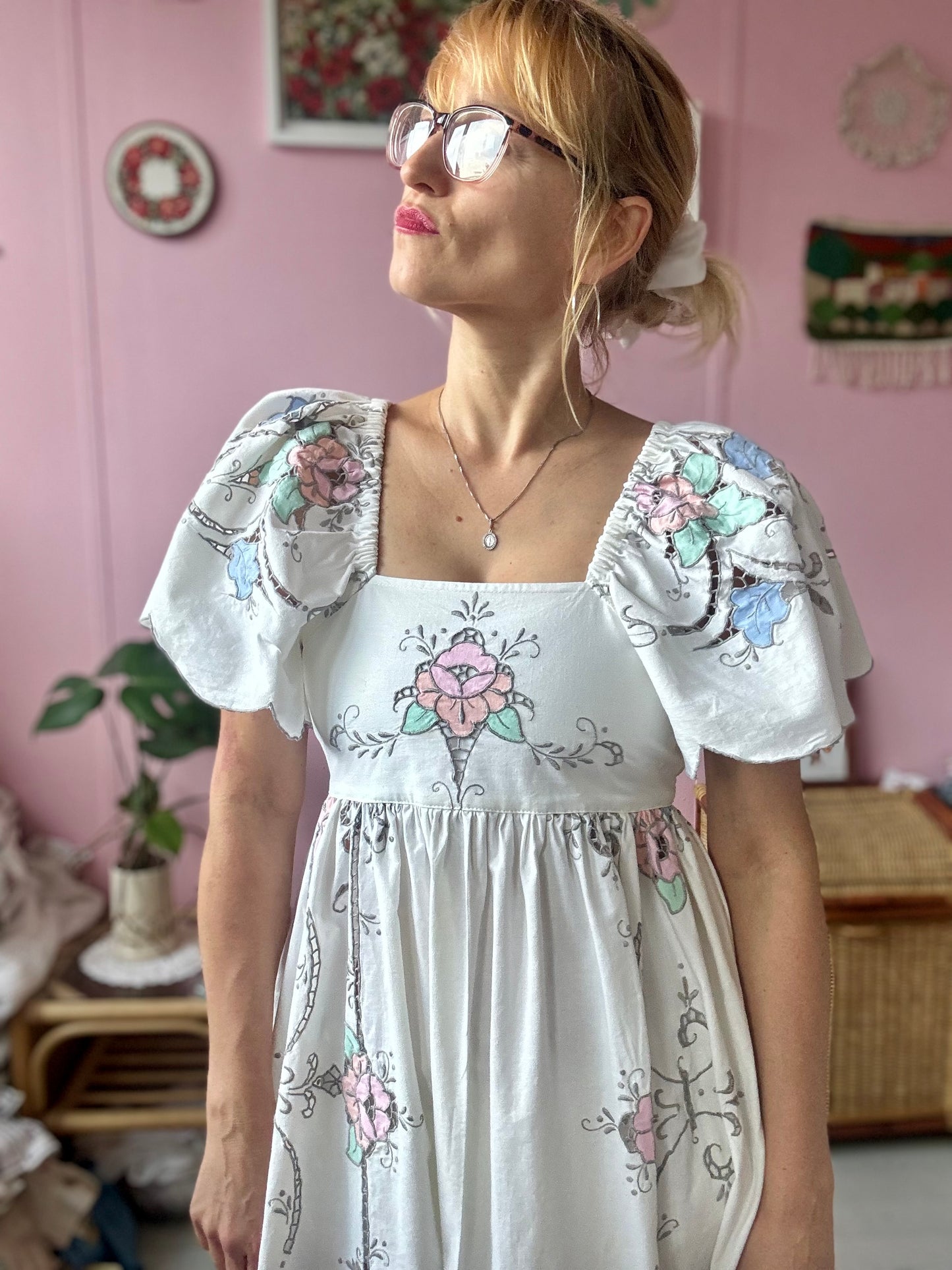 Ivory maxi dress with floral embroidery