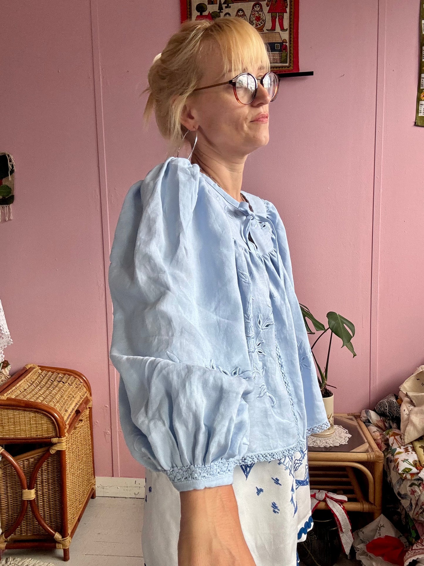 Light blue blouse with long sleeves