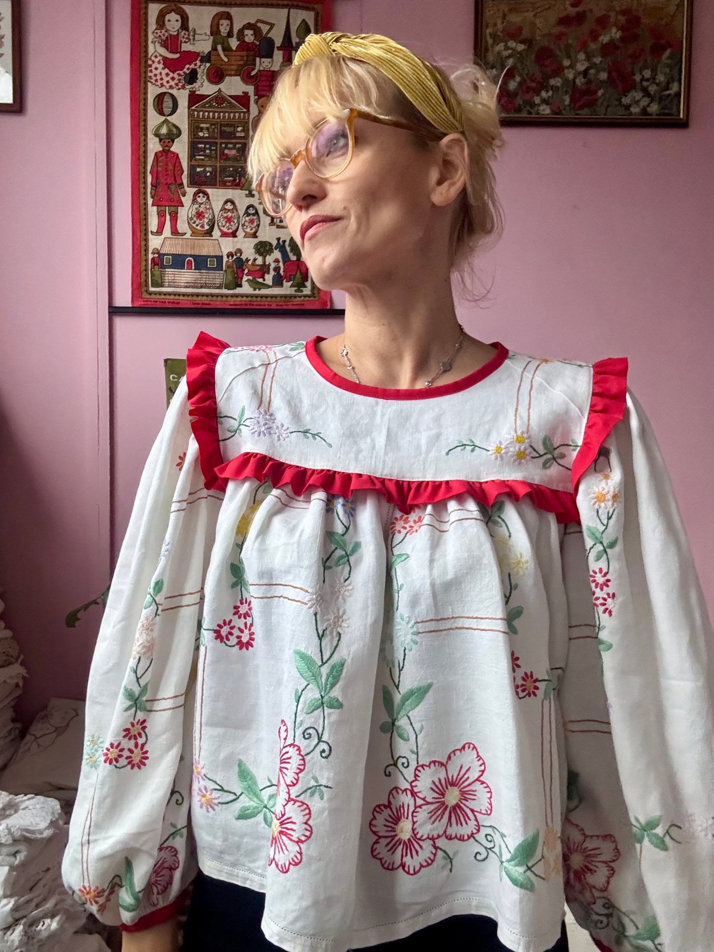 Floral blouse with red binding