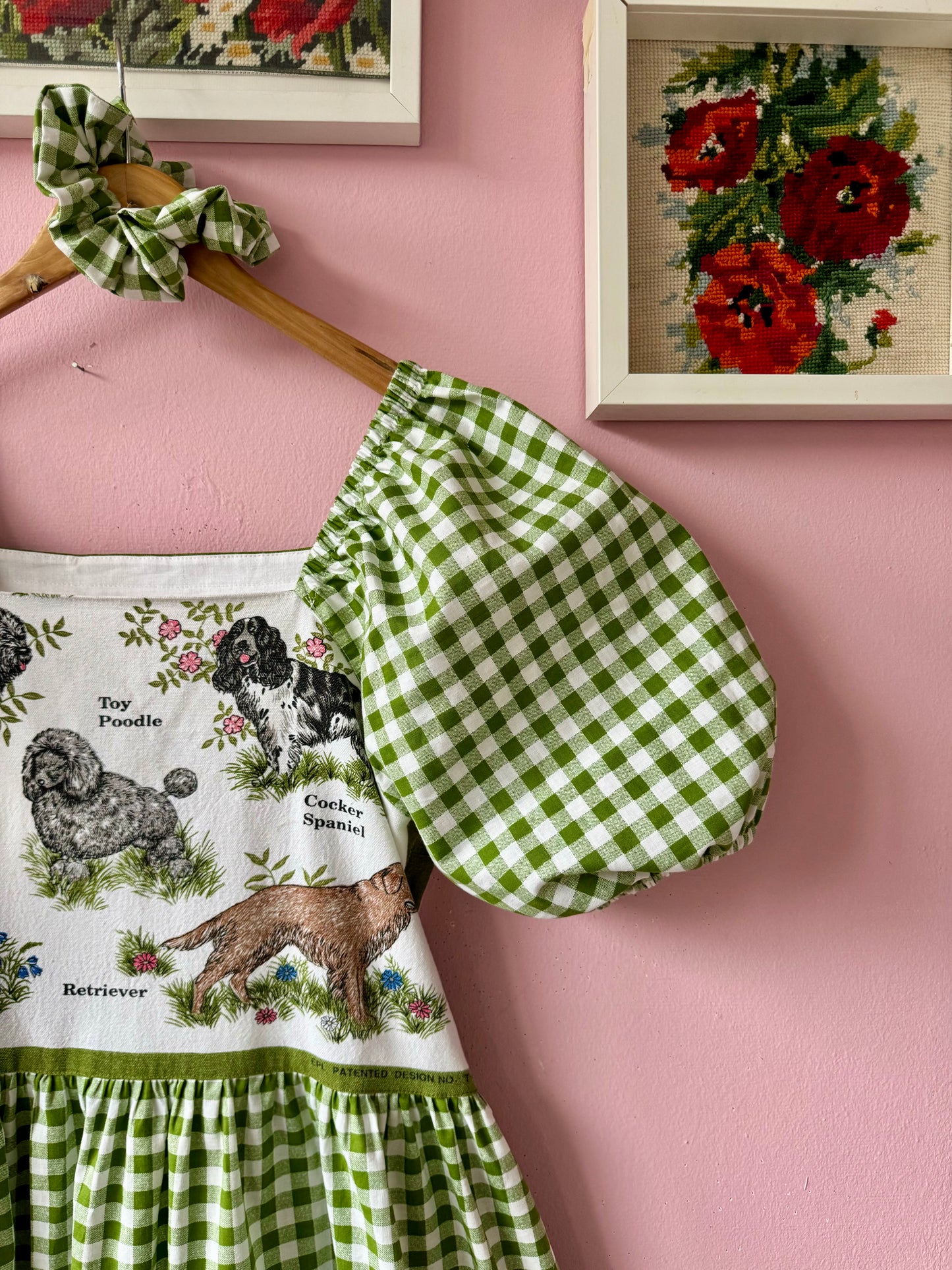 Teatowel with dogs and green gingham maxi dress