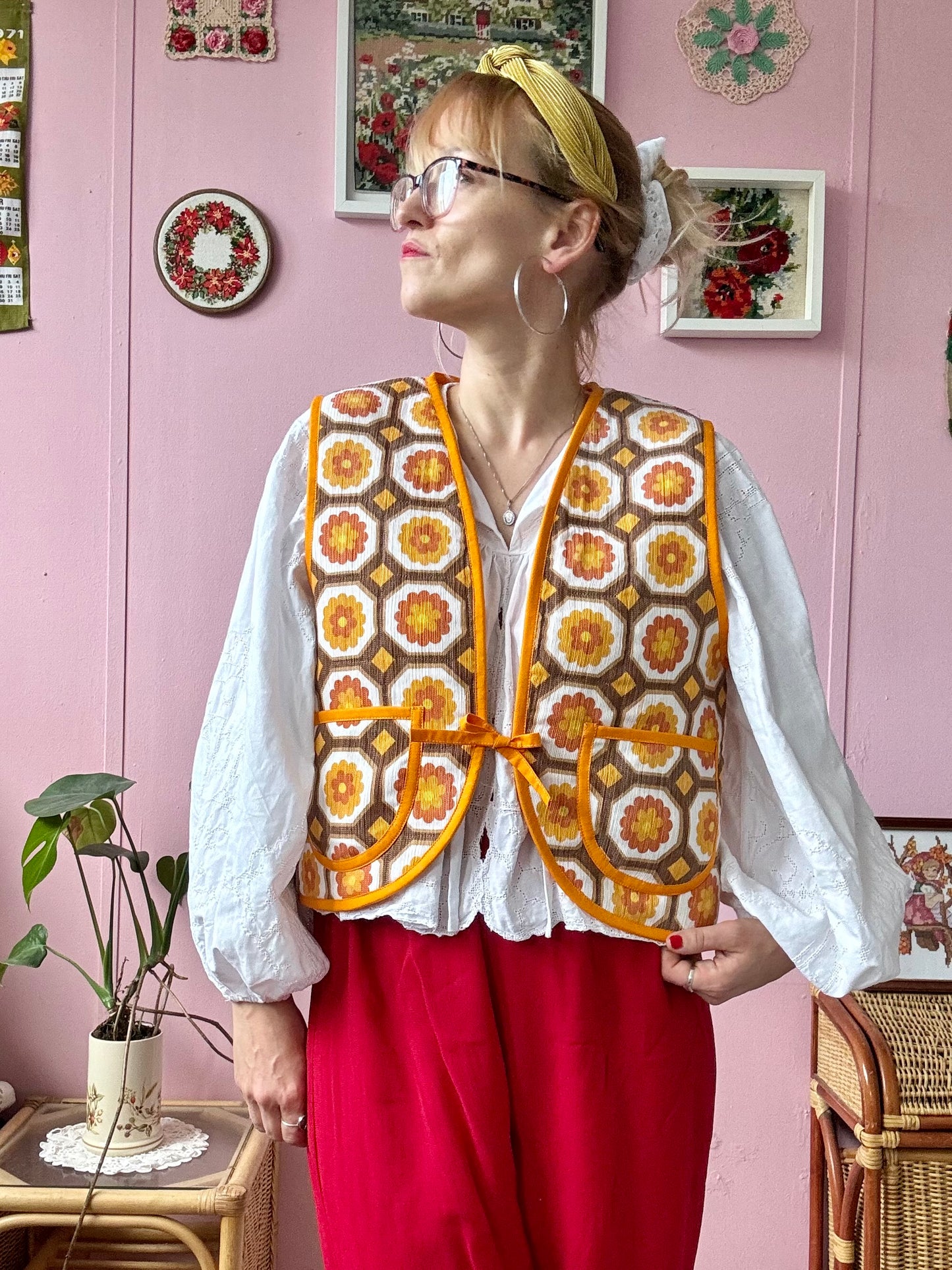Yellow/orange vintage floral vest