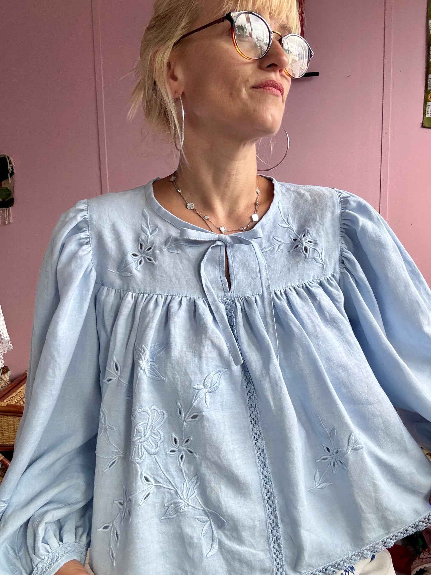 Light blue blouse with long sleeves