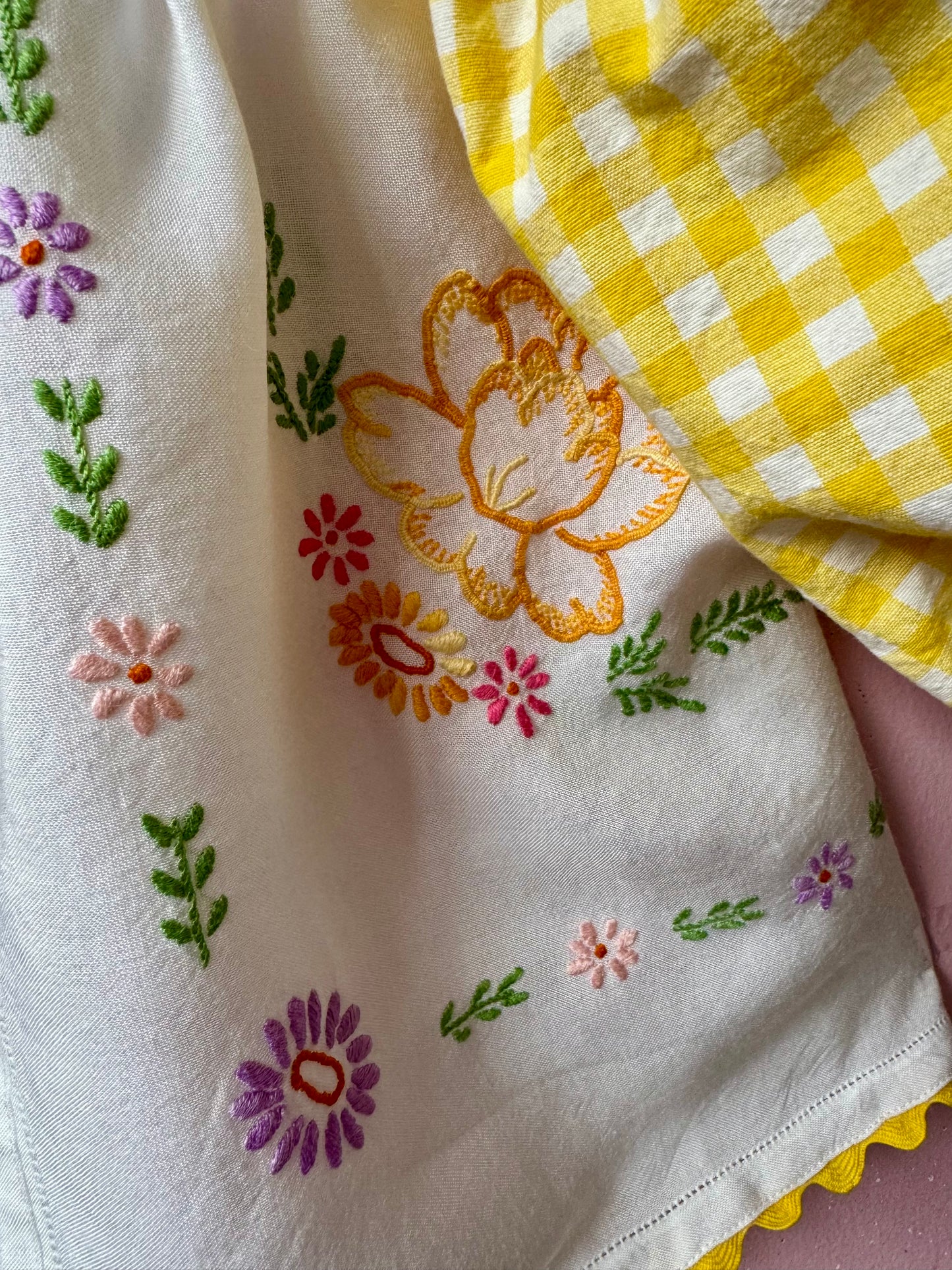 Yellow gingham and floral top
