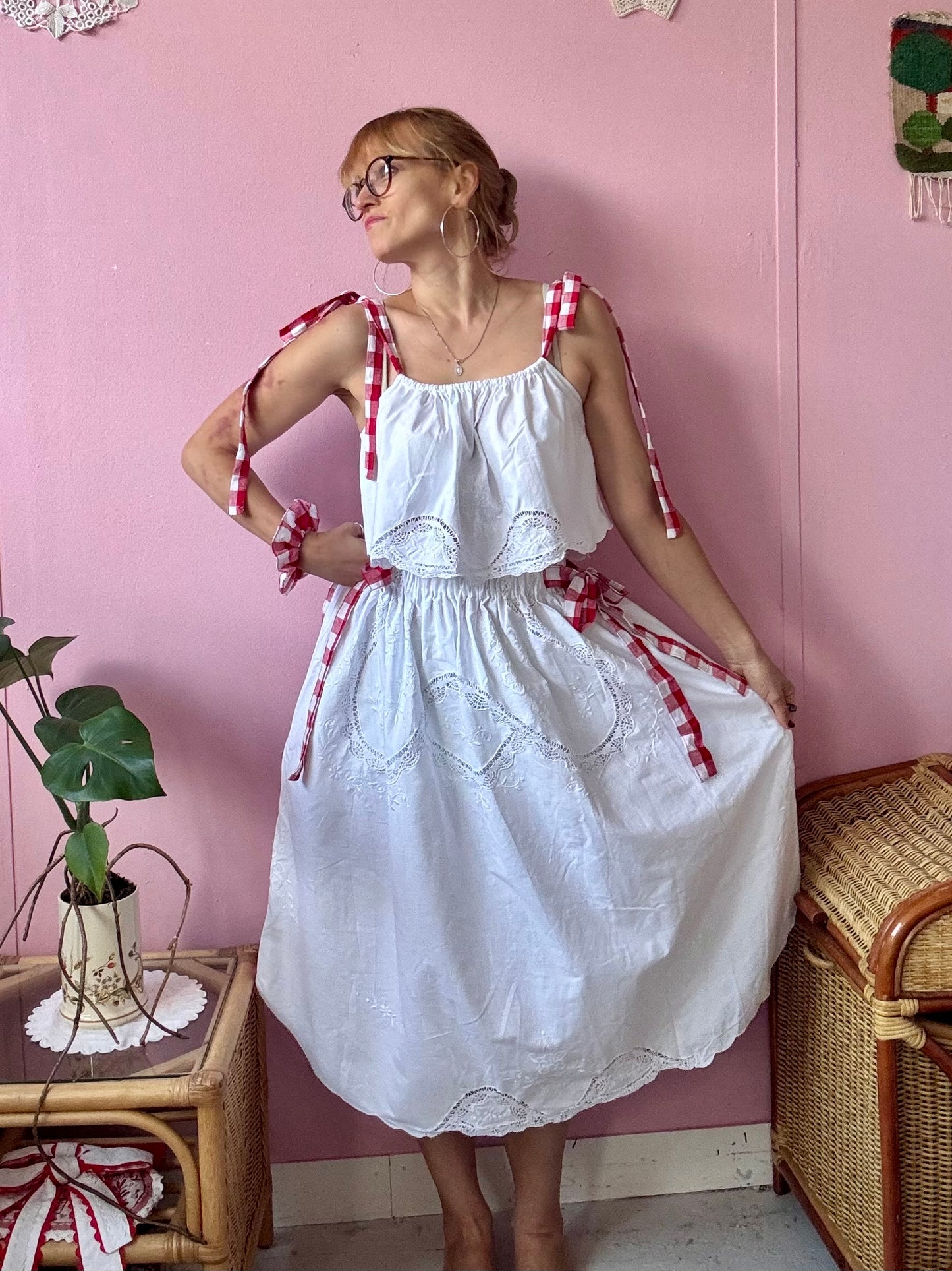 White set with red gingham