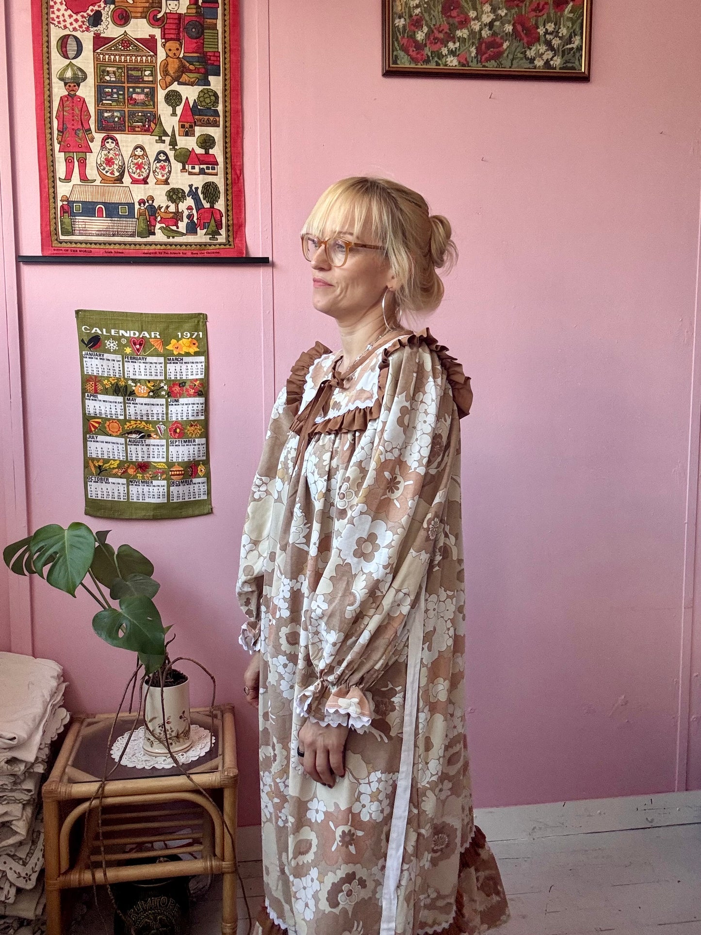 Brown floral maxi with long sleeves
