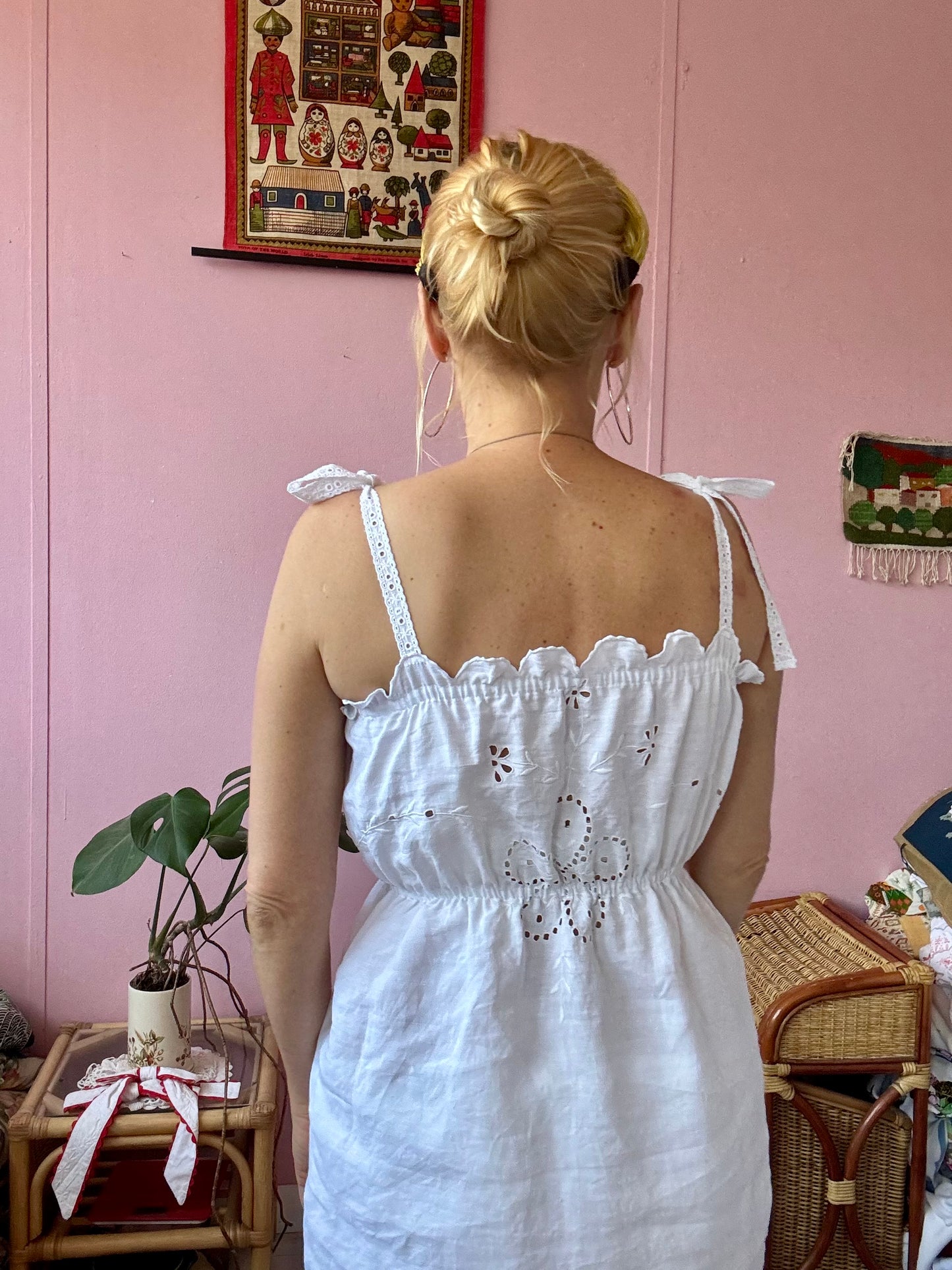 White midi dress with embroidery
