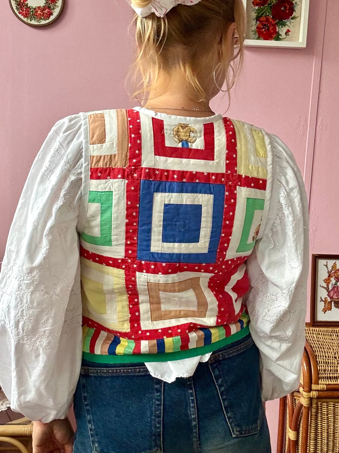 Patchwork vest with bears