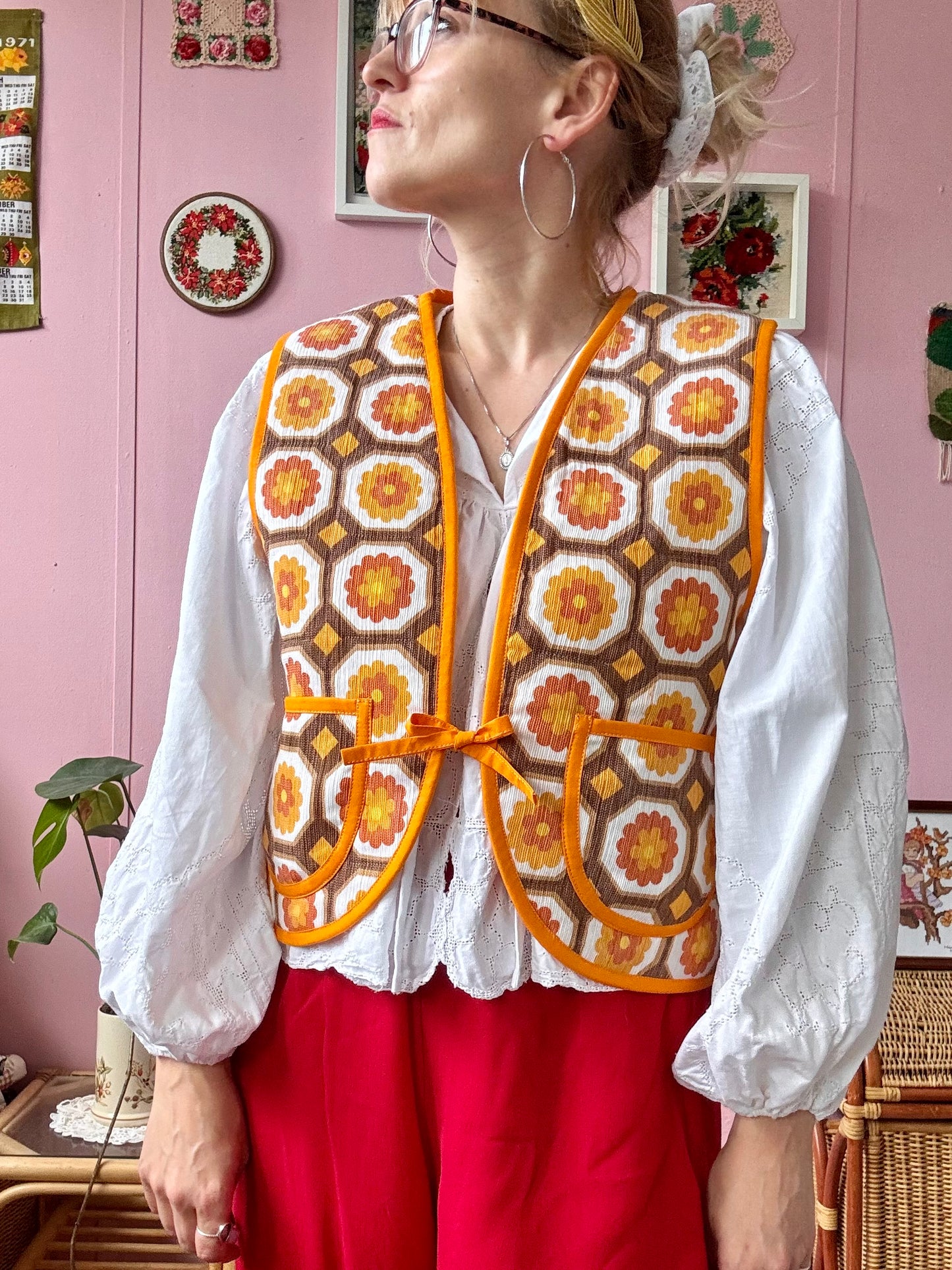 Yellow/orange vintage floral vest