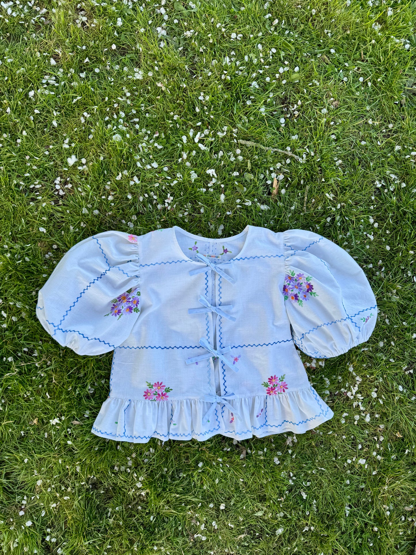 Floral blouse with light blue bows