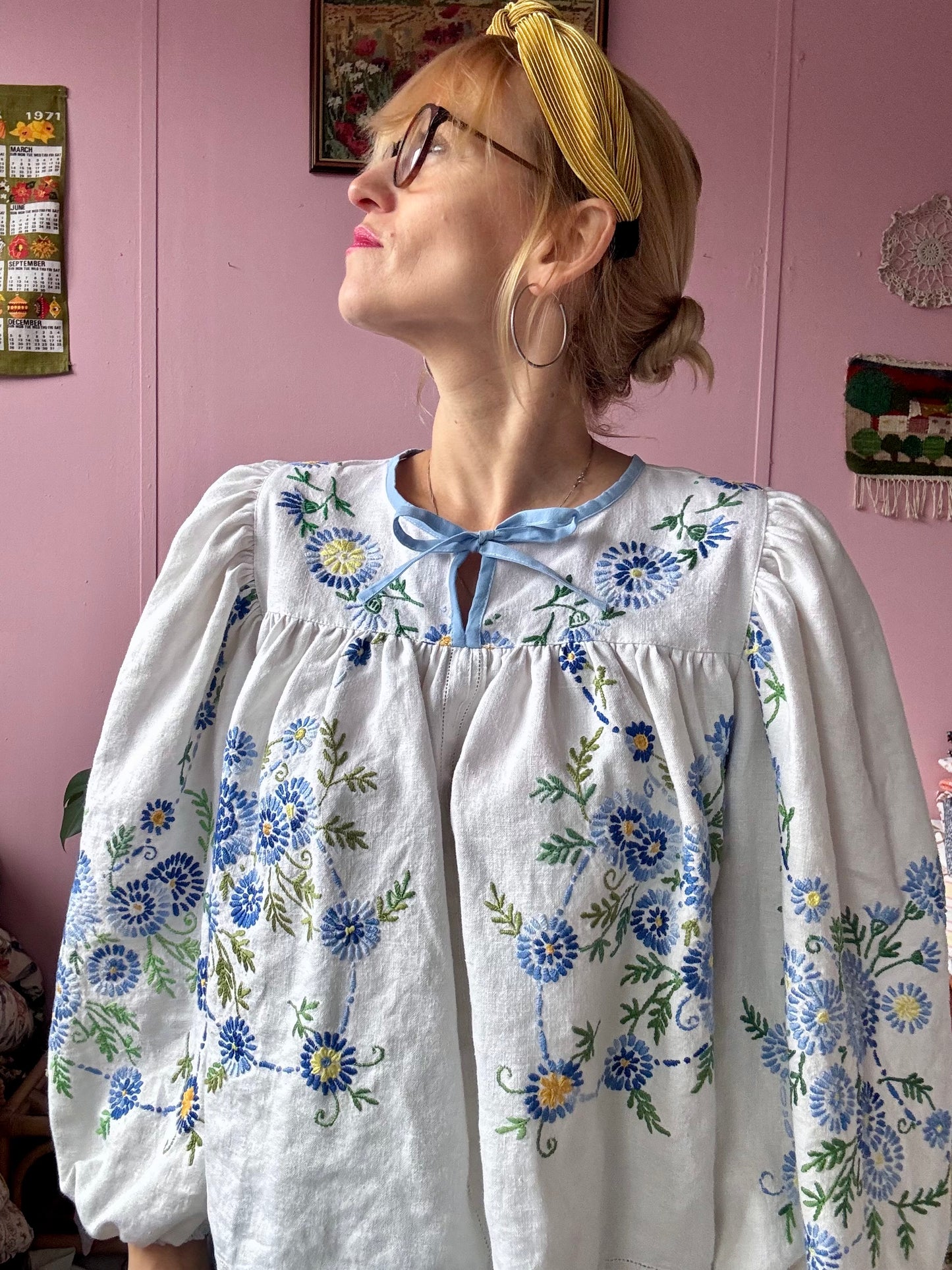 Blue floral blouse