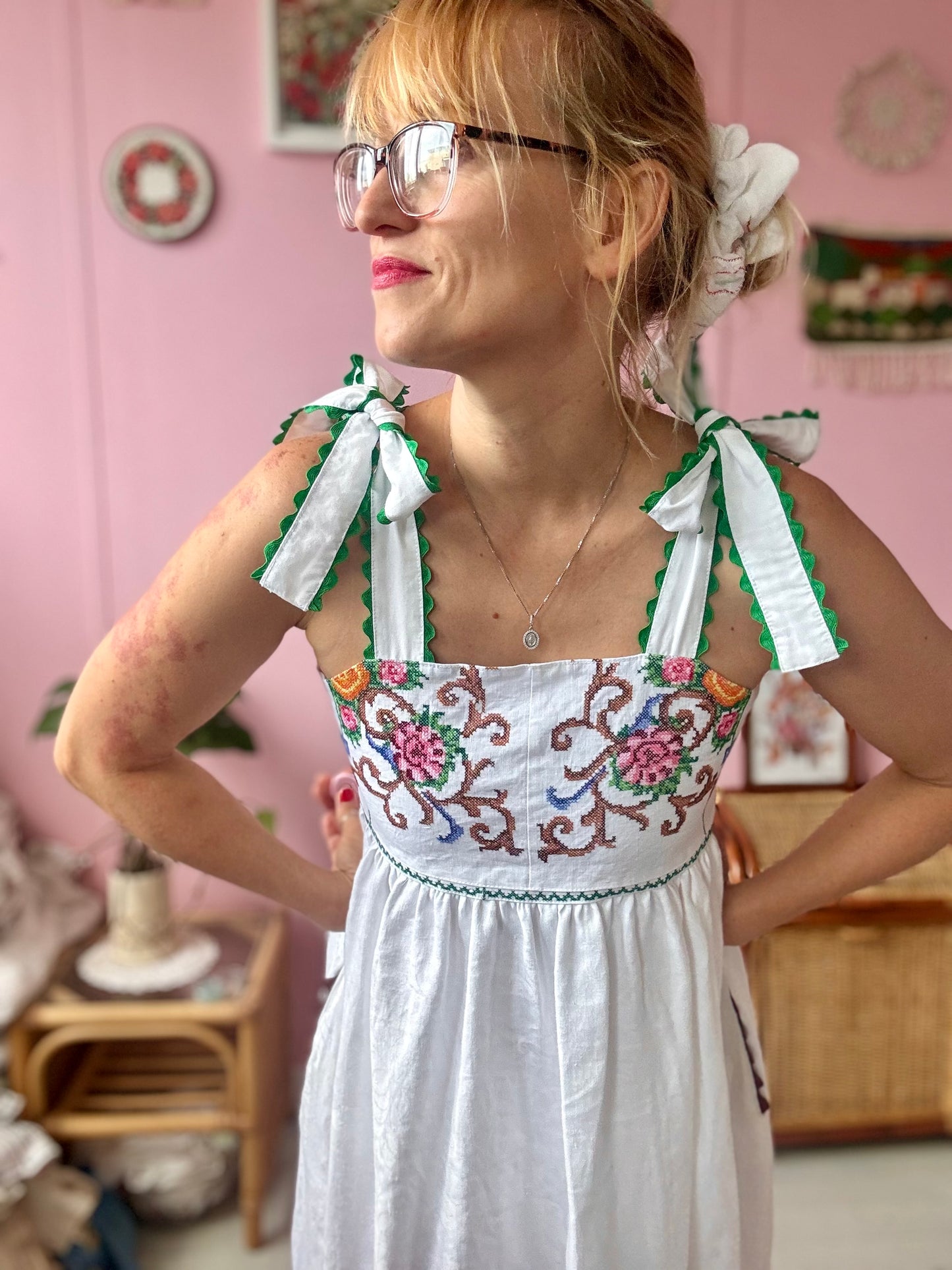 Midi dress with hemline frill