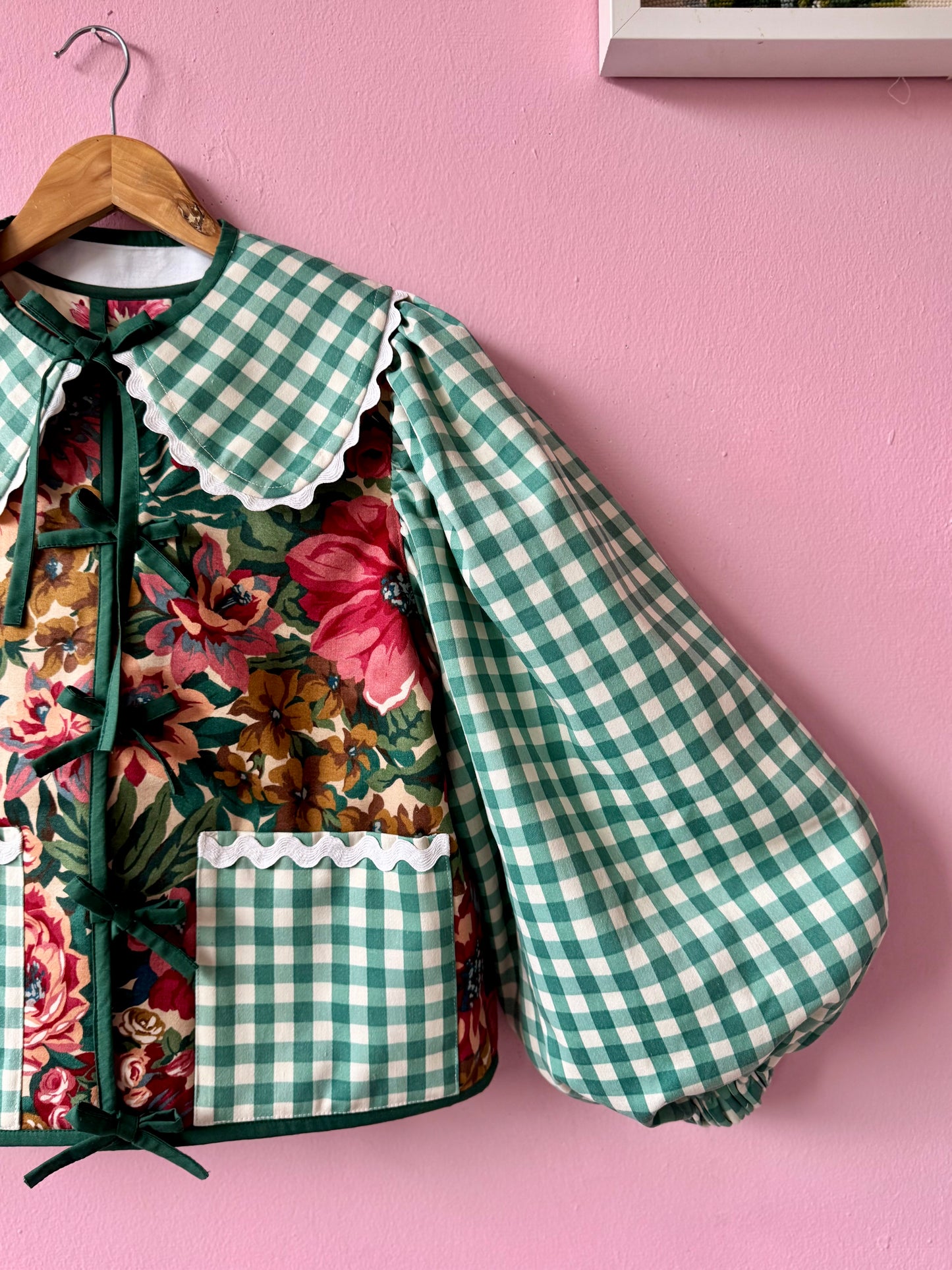 Floral and green gingham jacket
