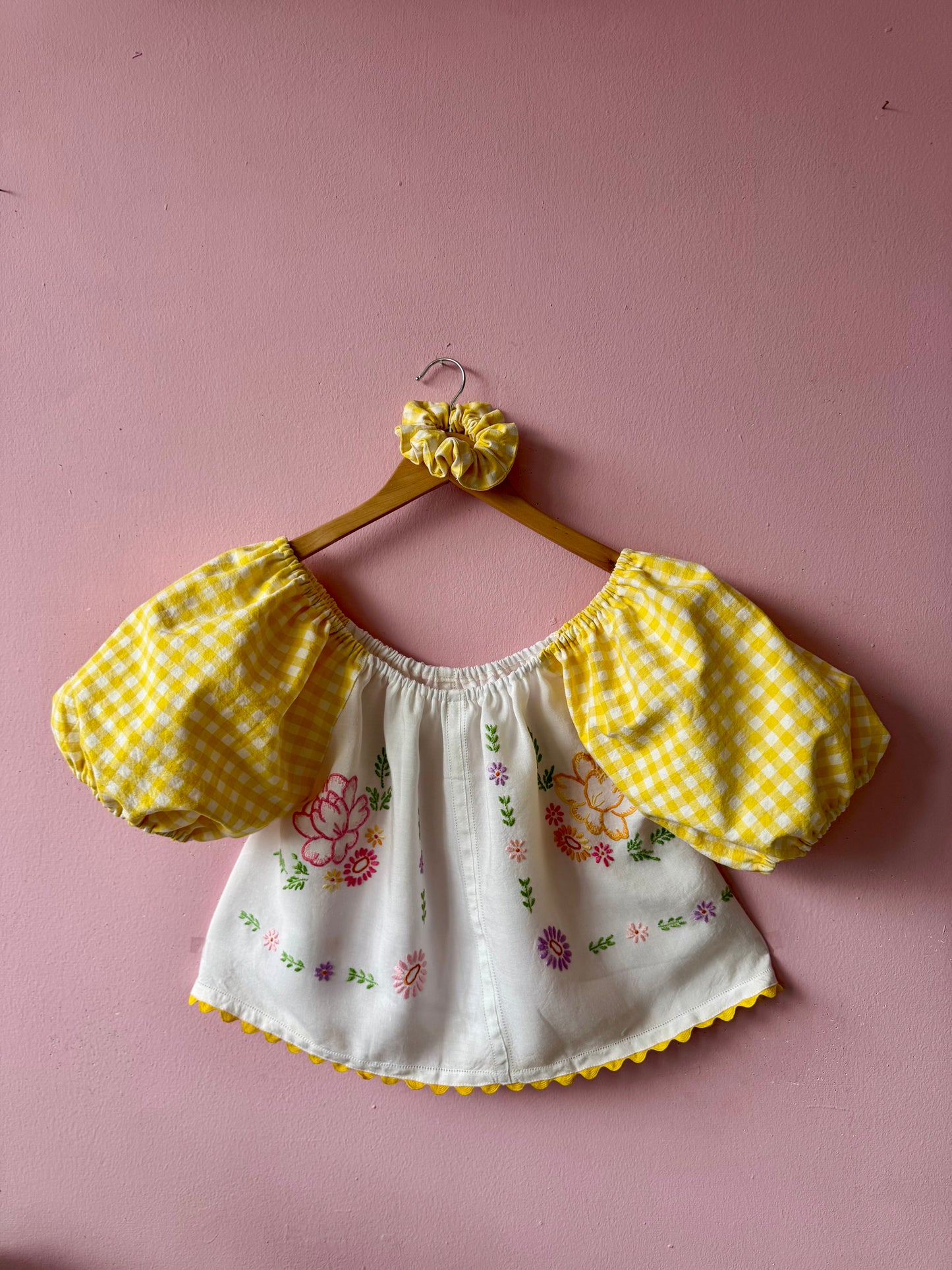 Yellow gingham and floral top