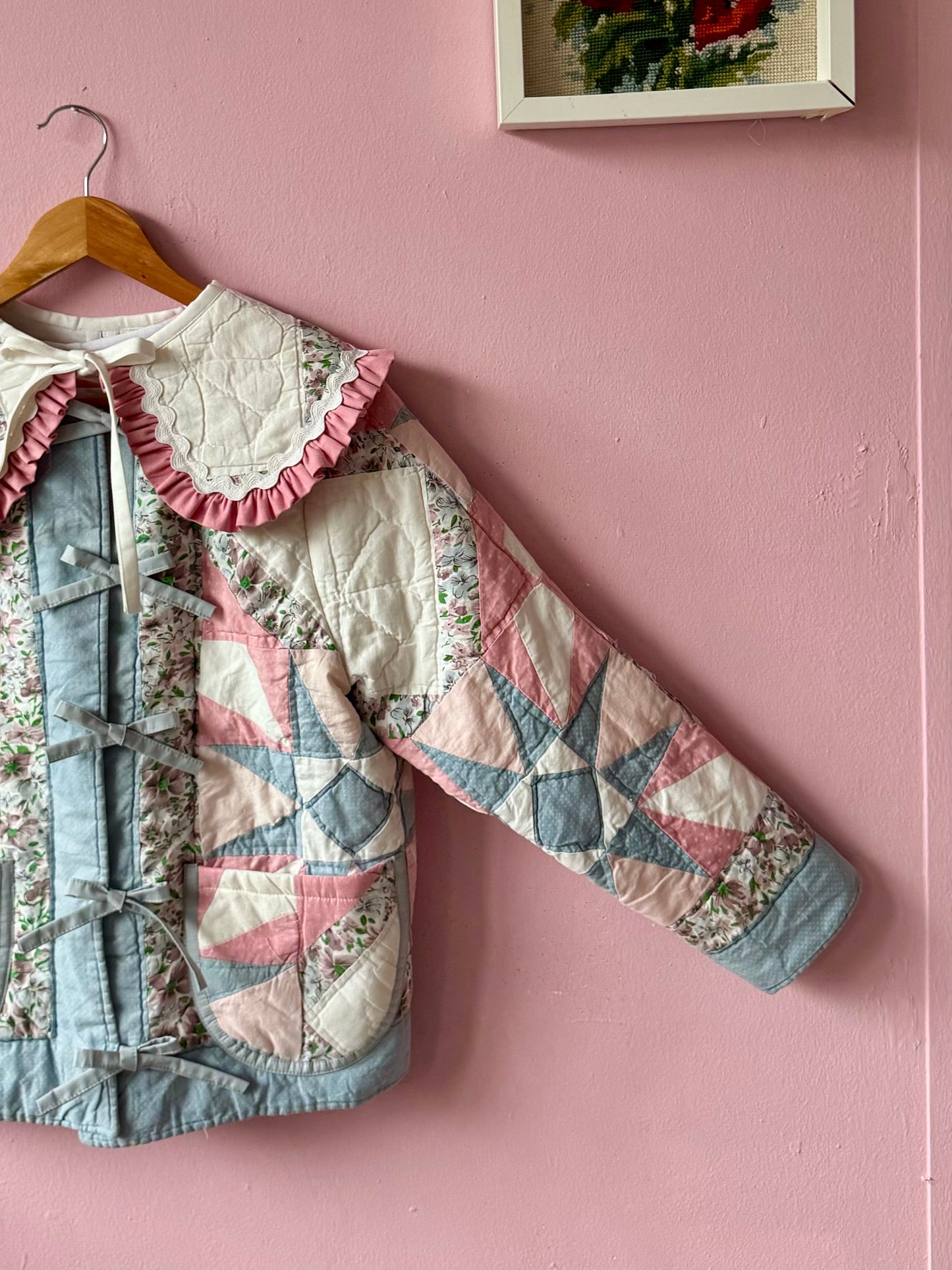 Pink/blue/white patchwork jacket