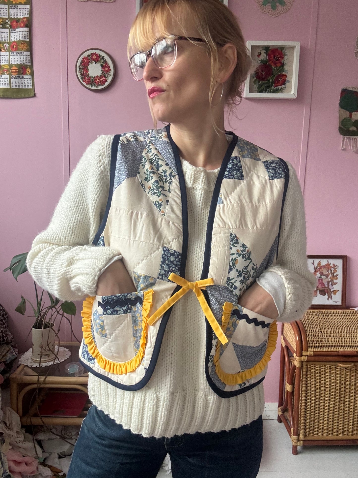 Blue/white vest with yellow trim