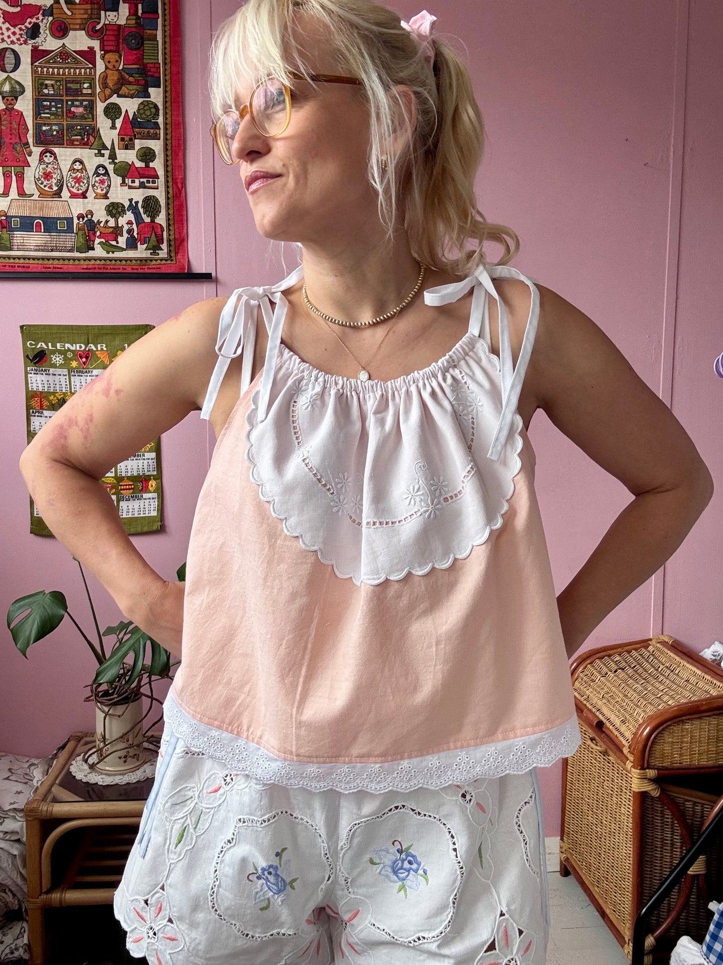 Peach coloured summer top with lace