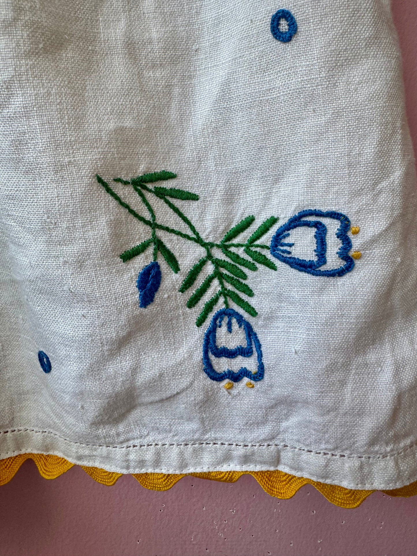 Linen floral shorts with yellow ric rac
