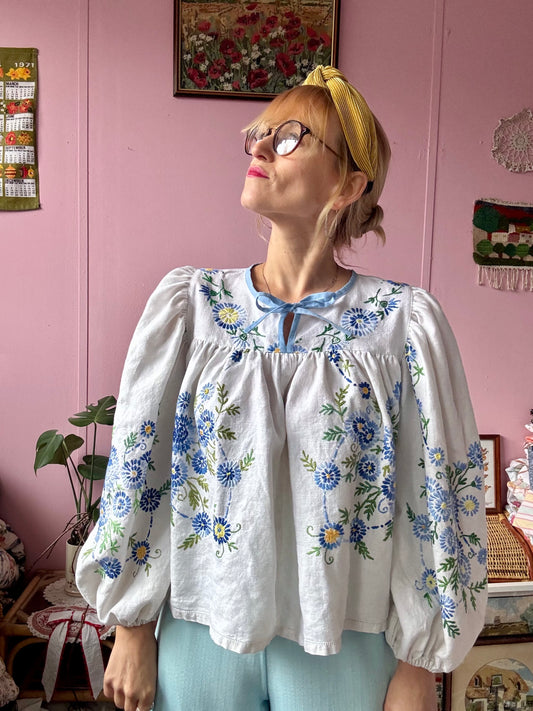 Blue floral blouse
