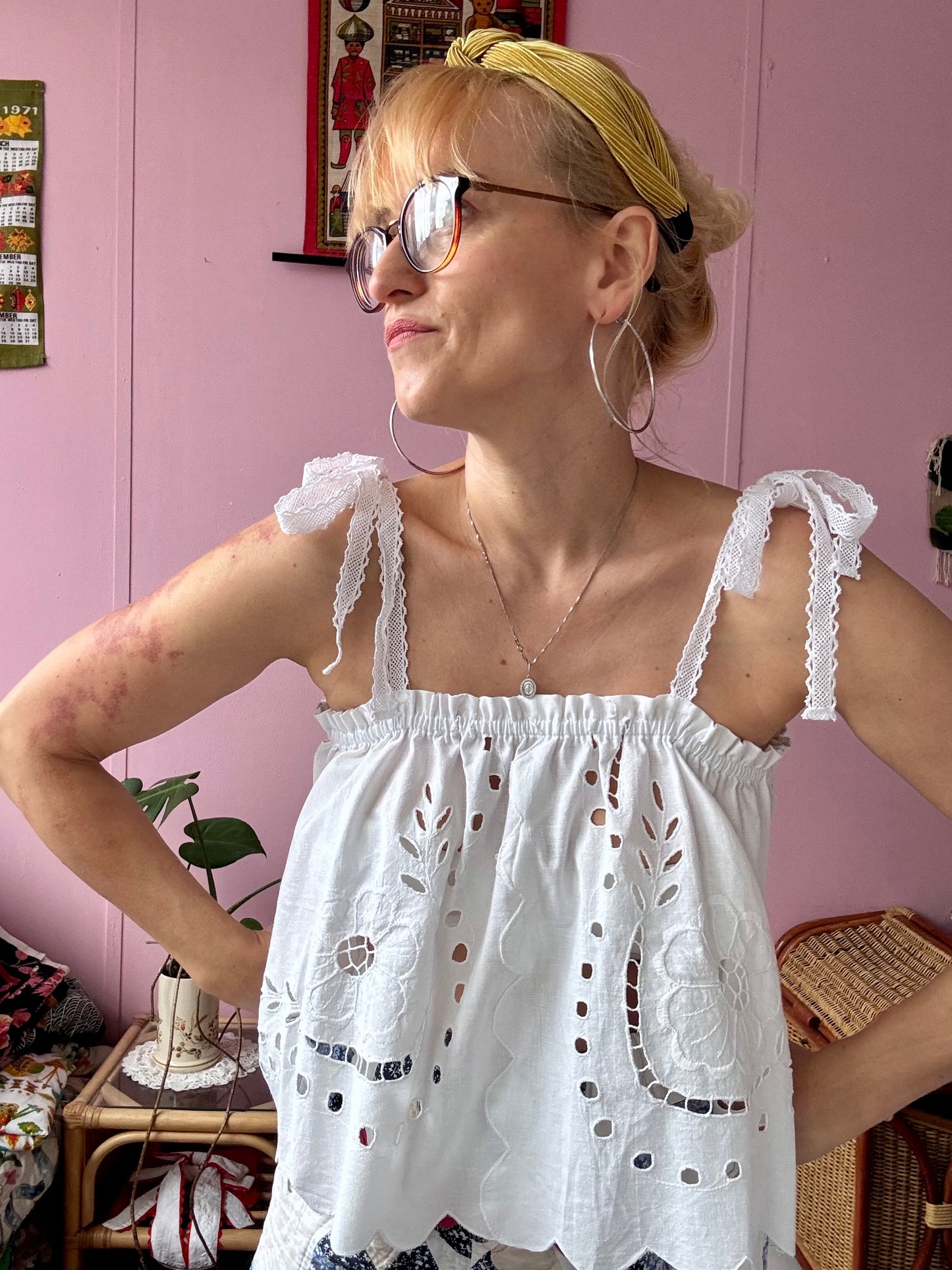 White summer top with lace straps
