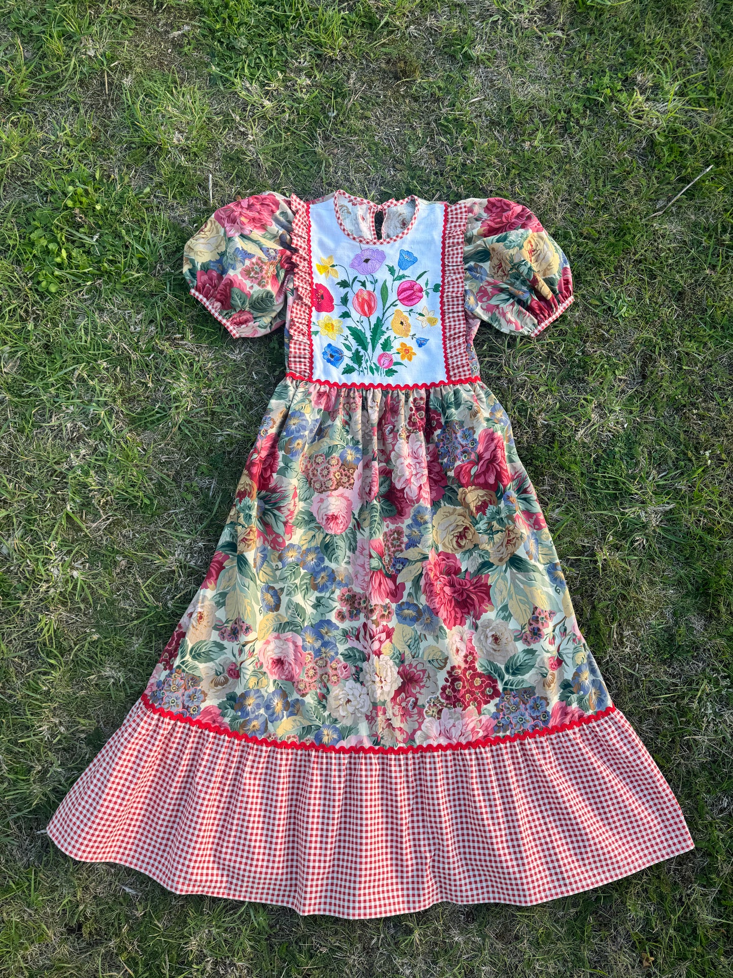 Sanderson print and gingham maxi dress