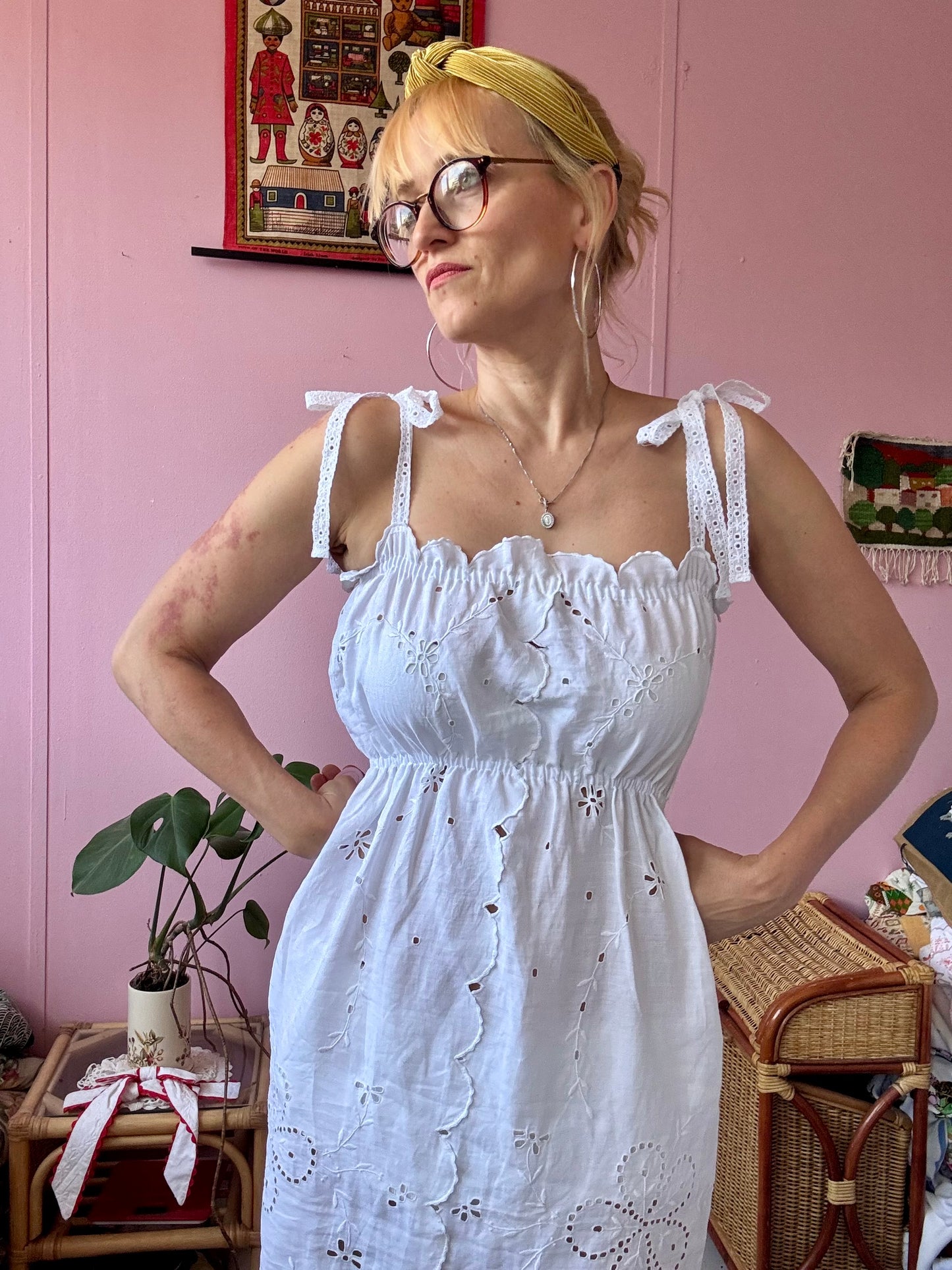 White midi dress with embroidery