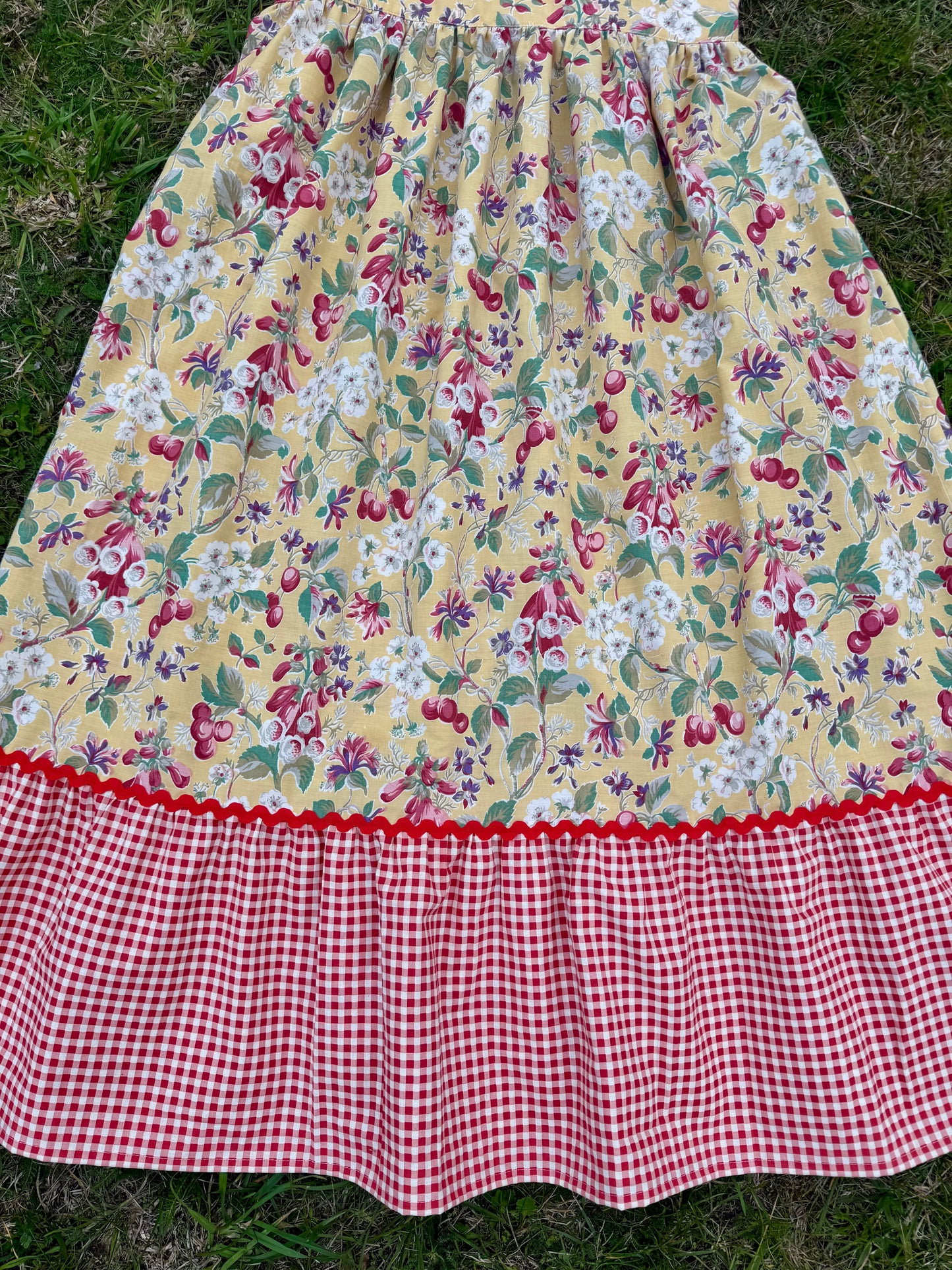 Yellow fruity and gingham dress