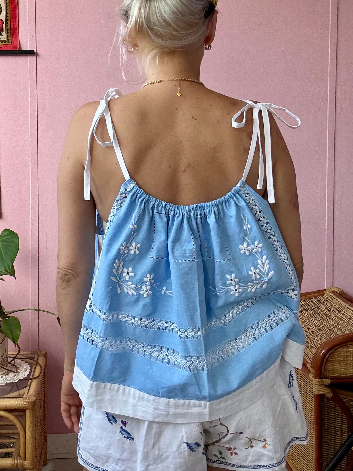 Blue and white top