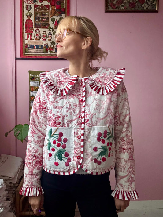 Blanket jacket with cherries pockets