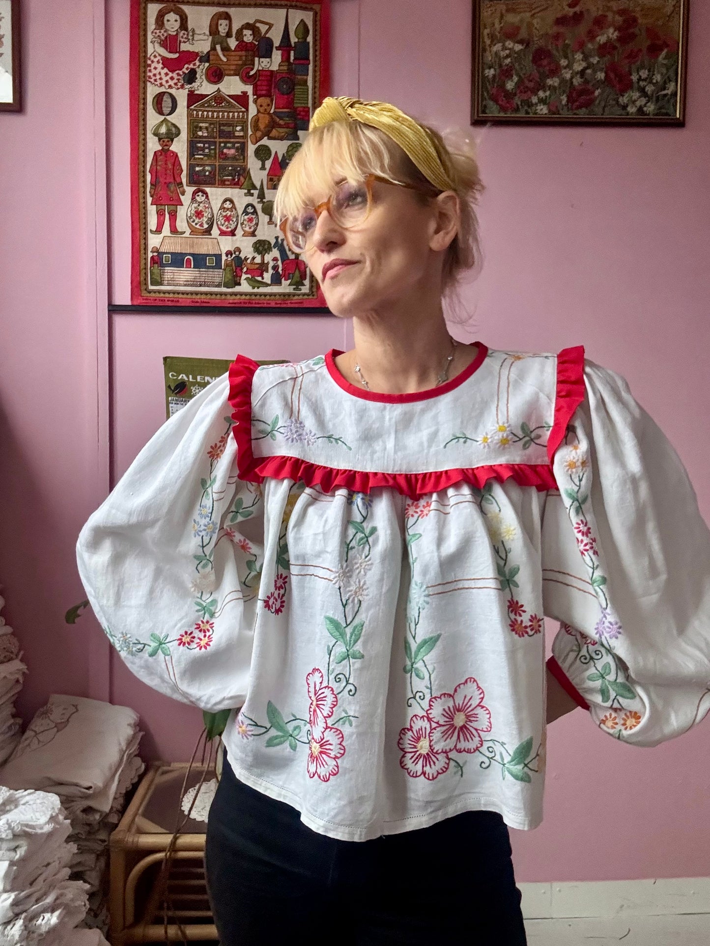 Floral blouse with red binding