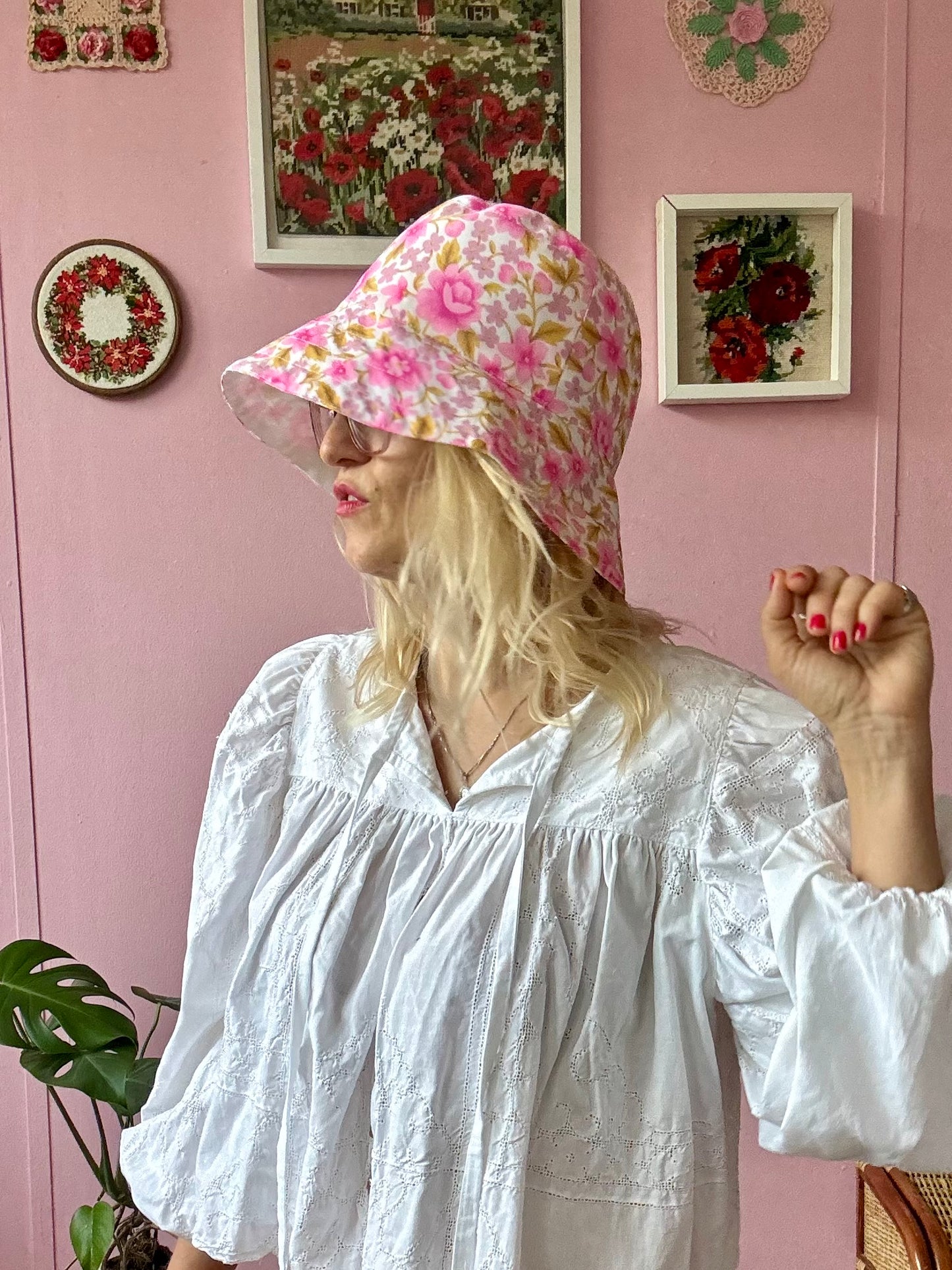 Pink and lilac floral bucket hat