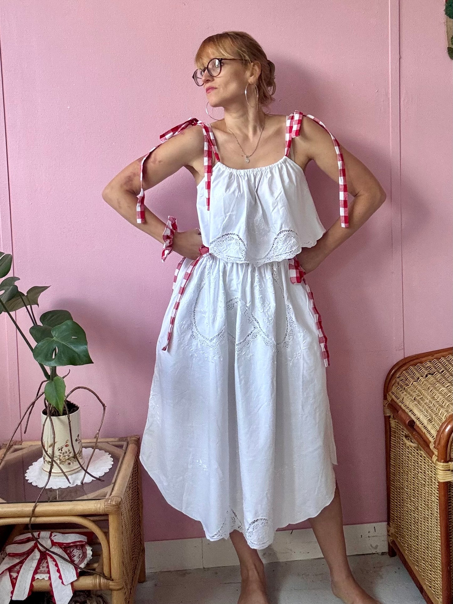 White set with red gingham