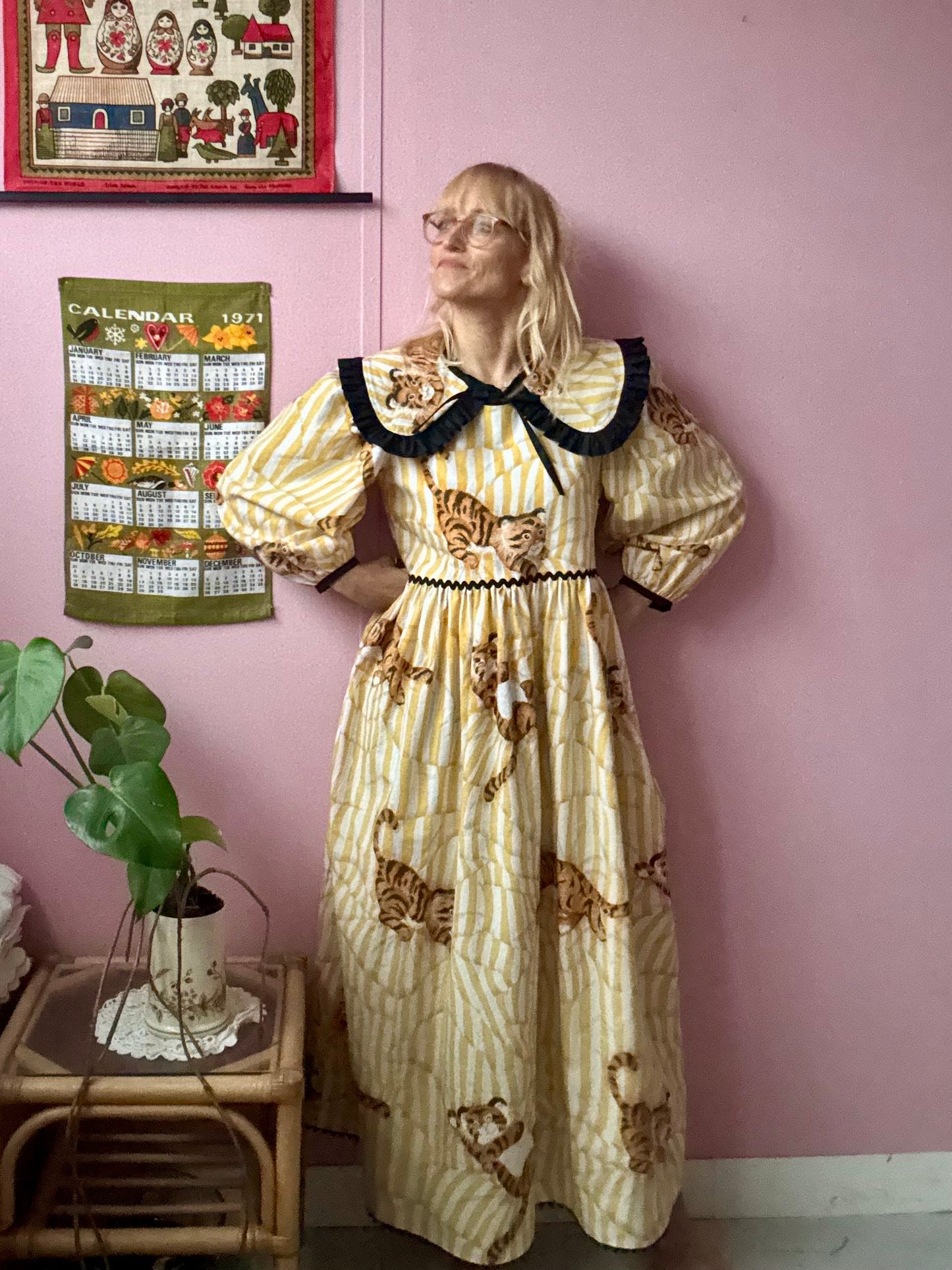 Tiger maxi dress with detachable collar