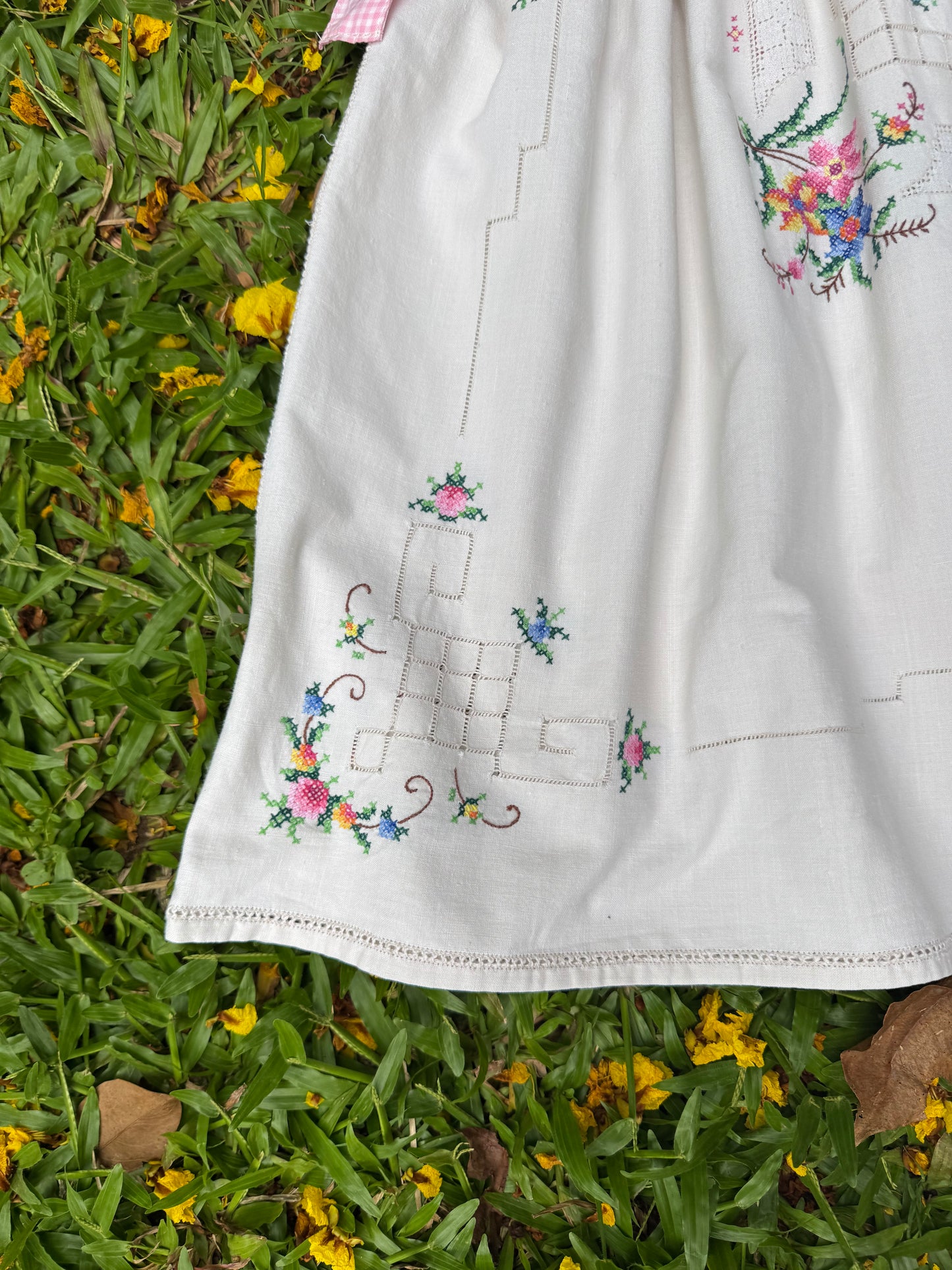 Embroidery and pink gingham set