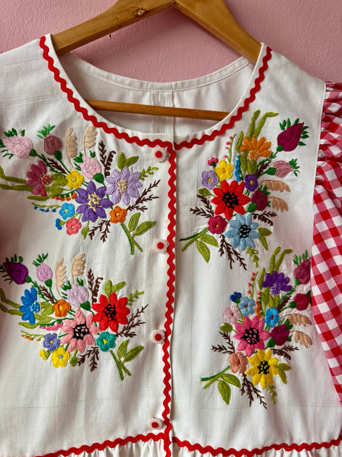 Floral and red gingham blouse