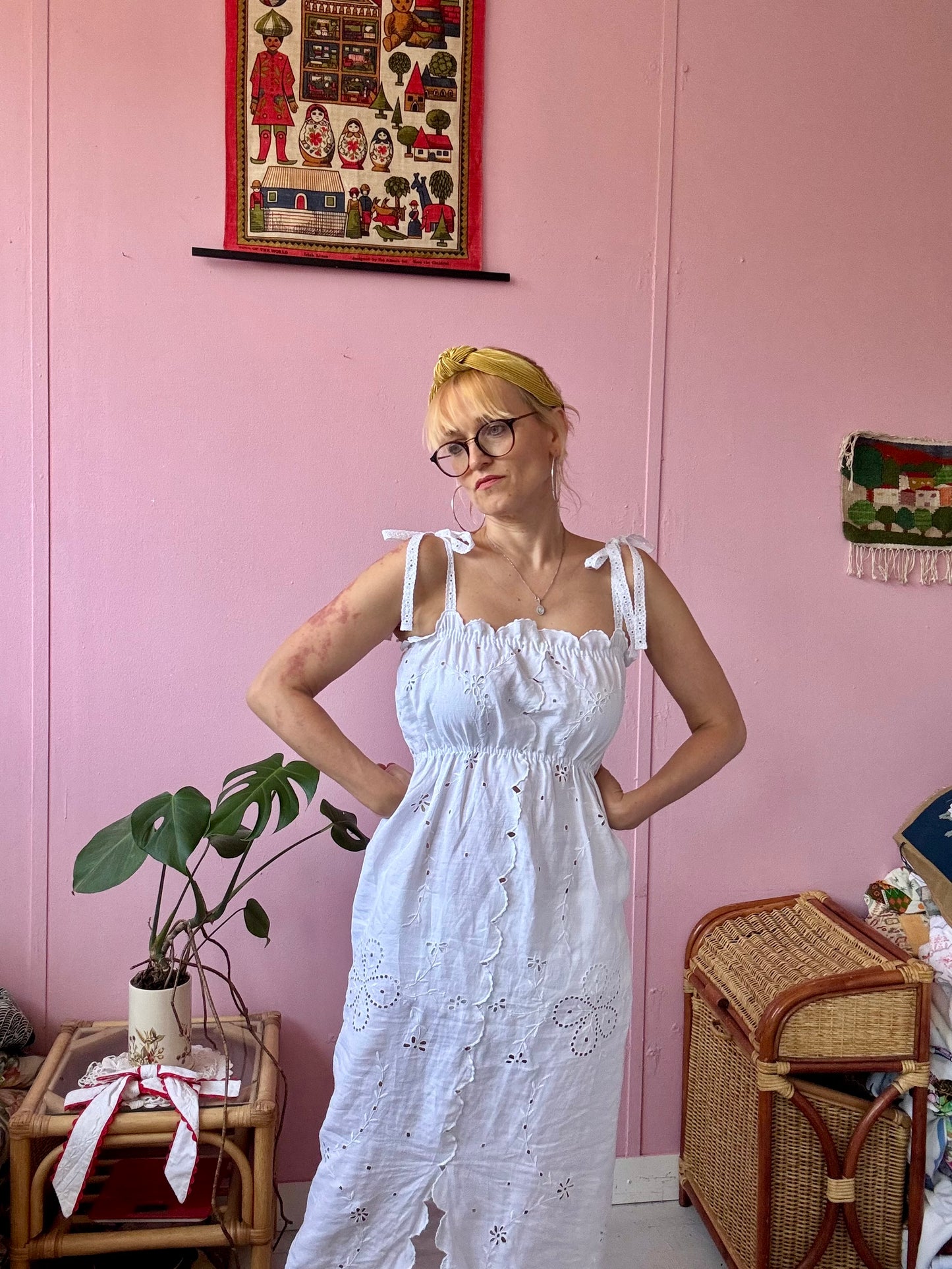 White midi dress with embroidery