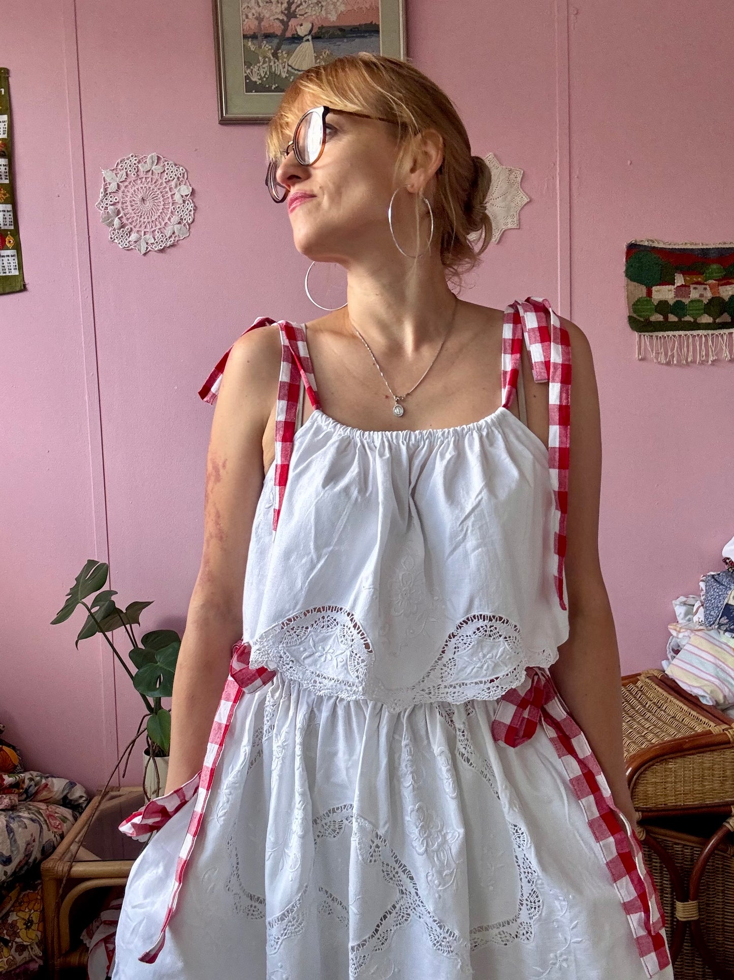 White set with red gingham