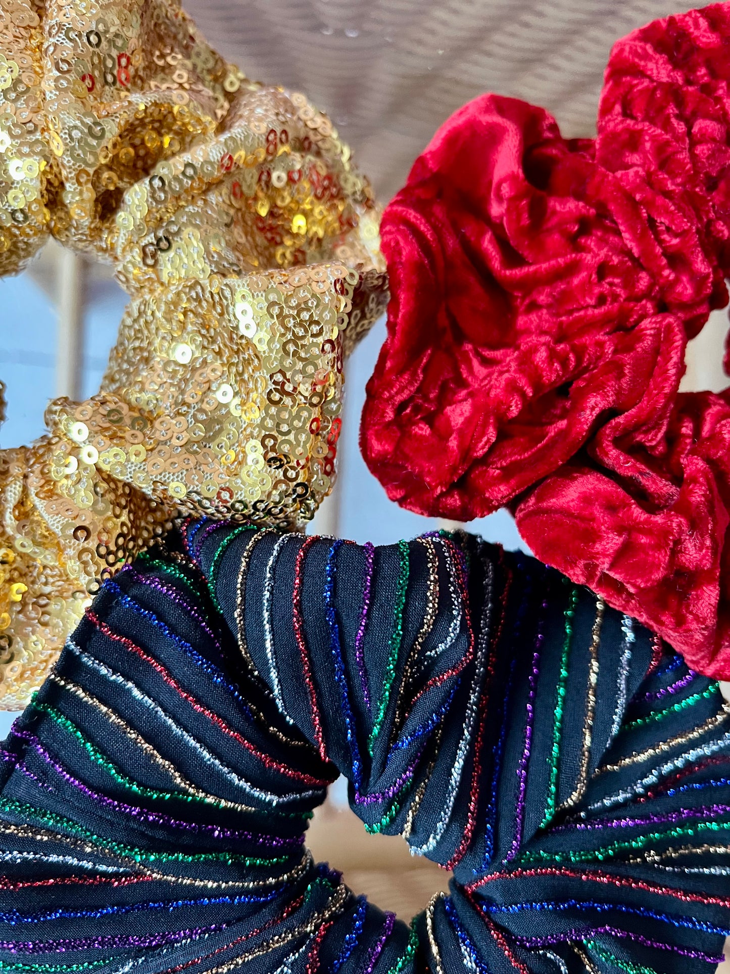 Set of 3 festive scrunchies