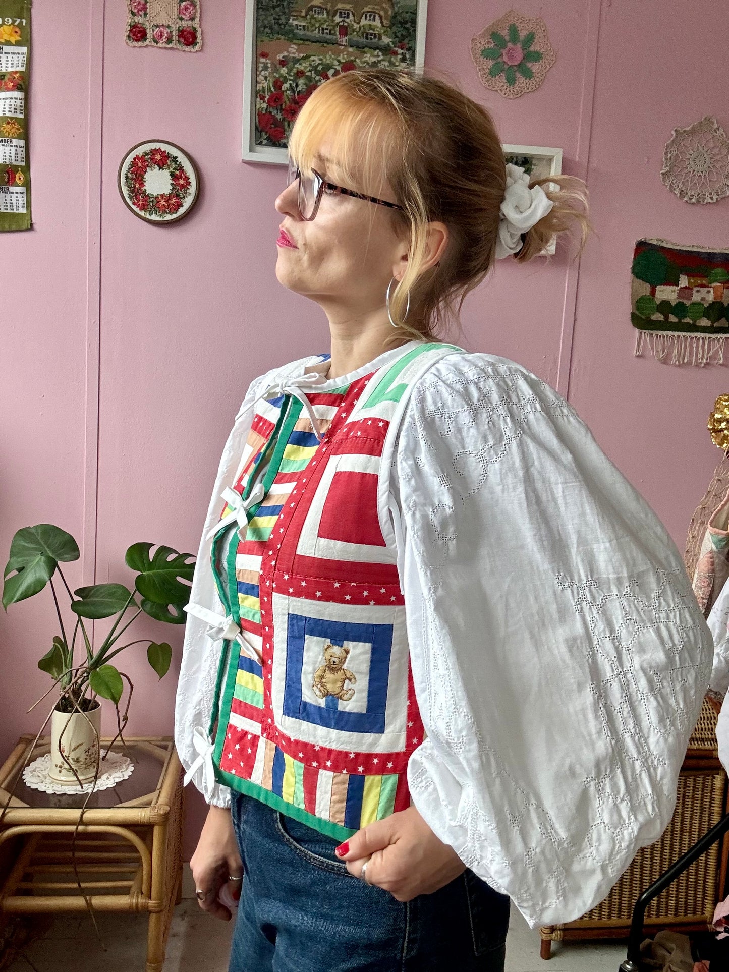 Patchwork vest with bears