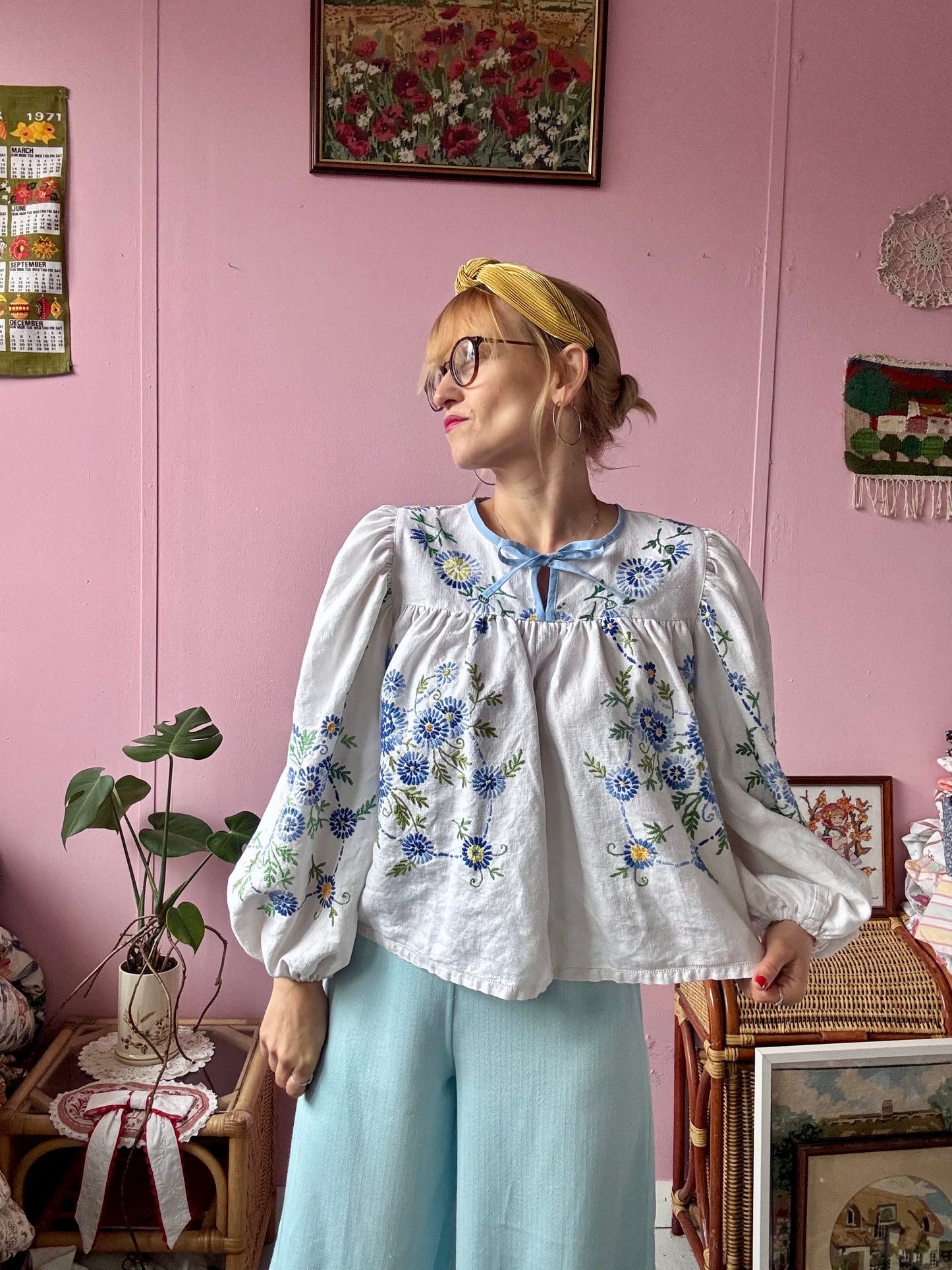 Blue floral blouse