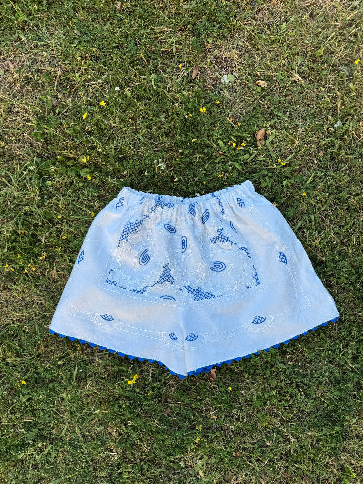 Blue/white embroidery shorts