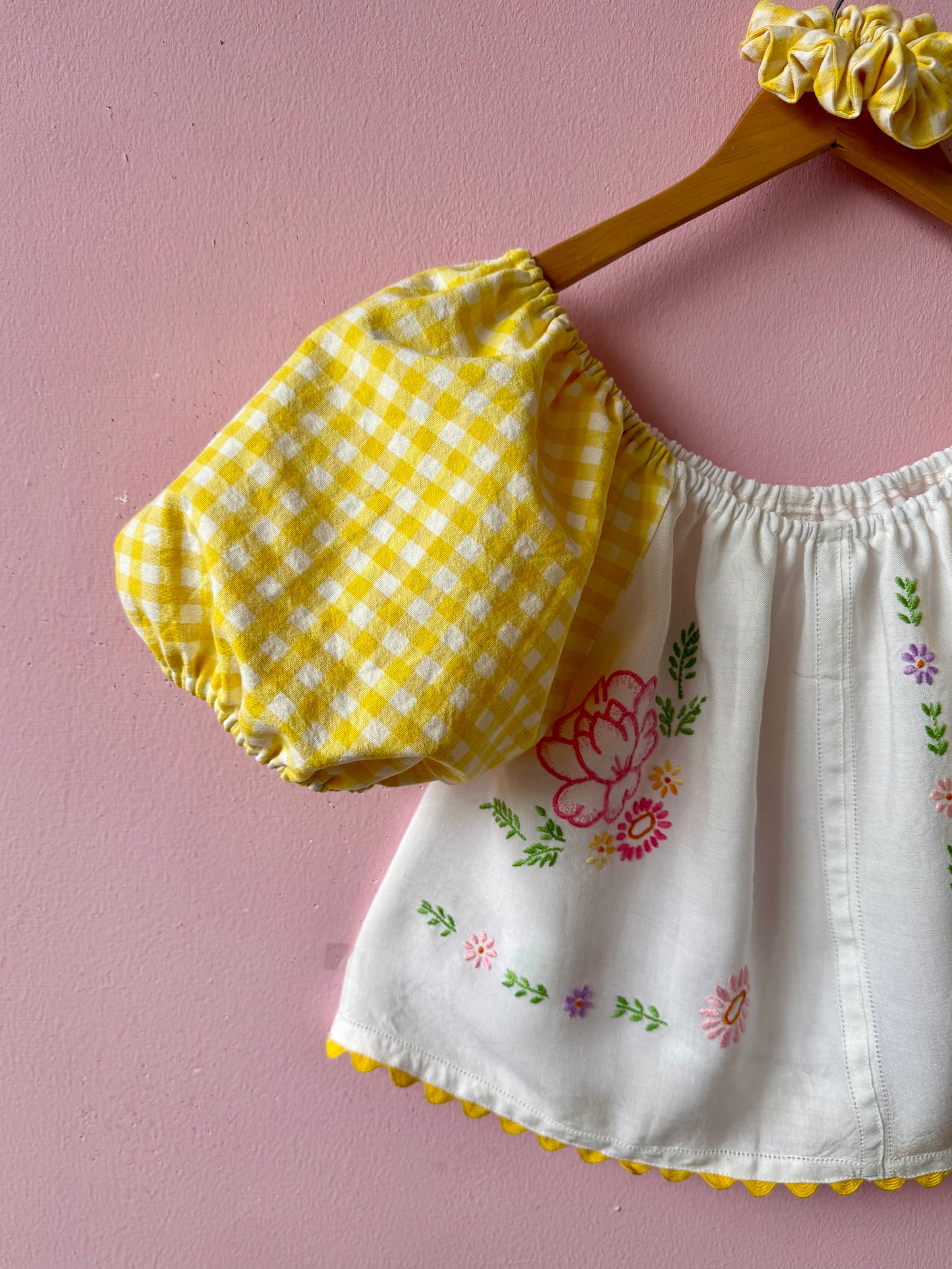 Yellow gingham and floral top