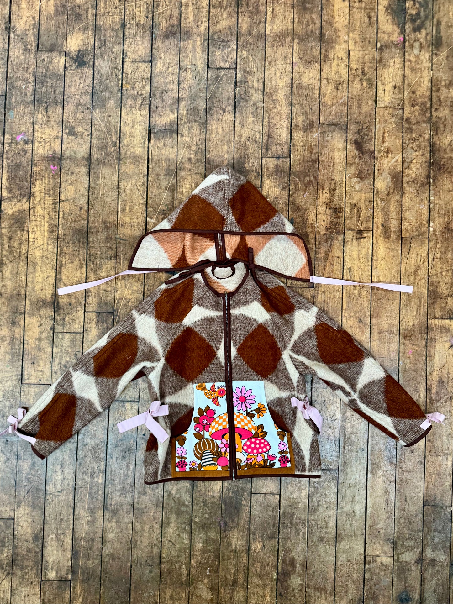 Brown wool blanket jacket with detachable hood