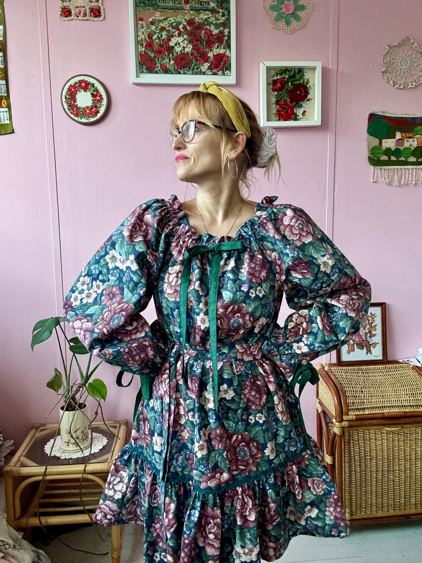 Navy floral dress with long sleeves