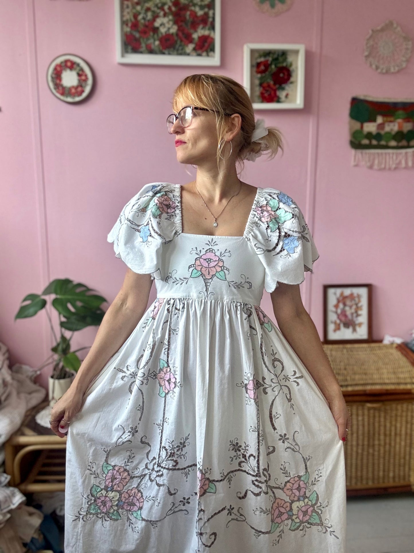 Ivory maxi dress with floral embroidery