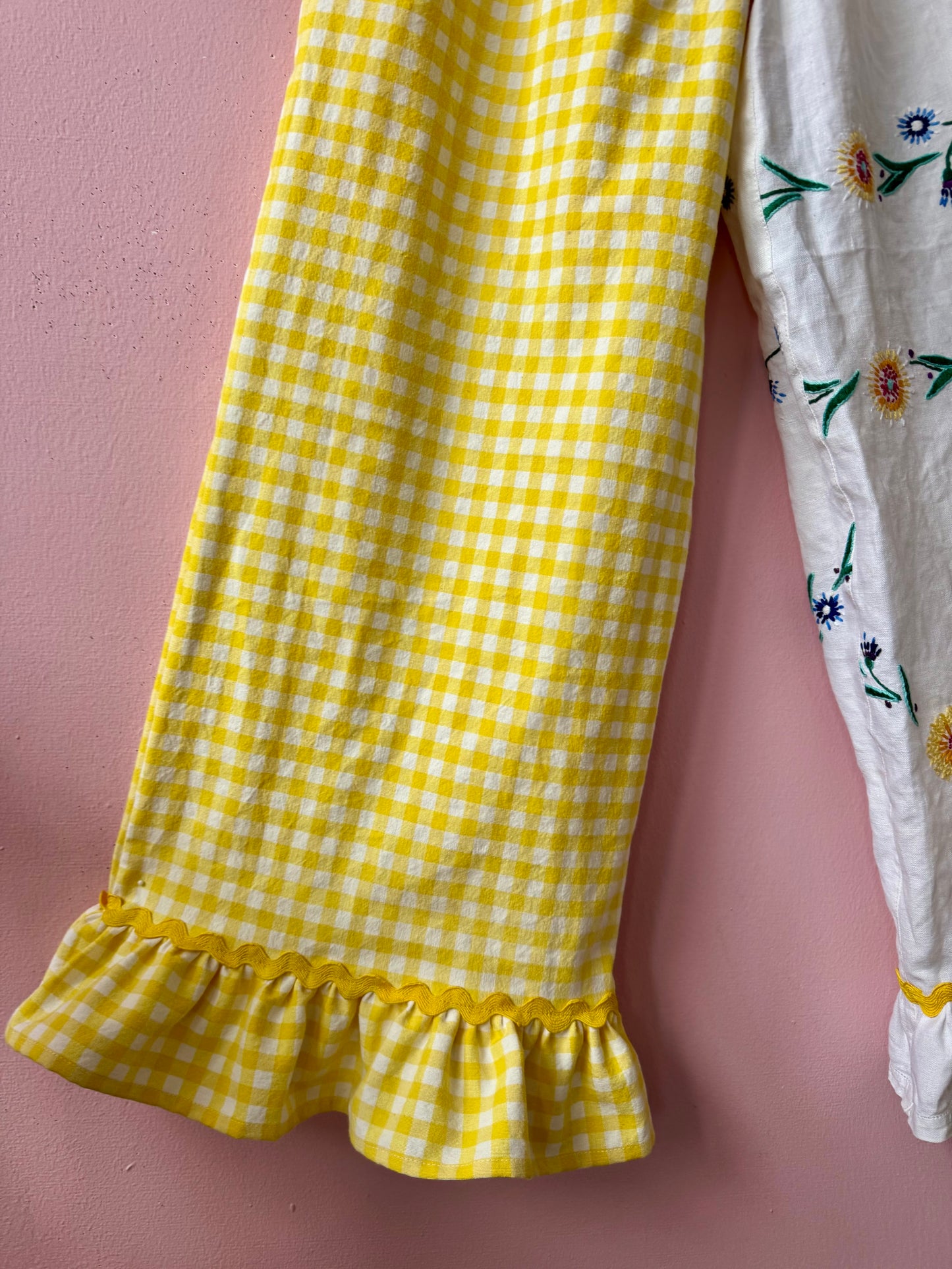 Yellow gingham and floral trousers