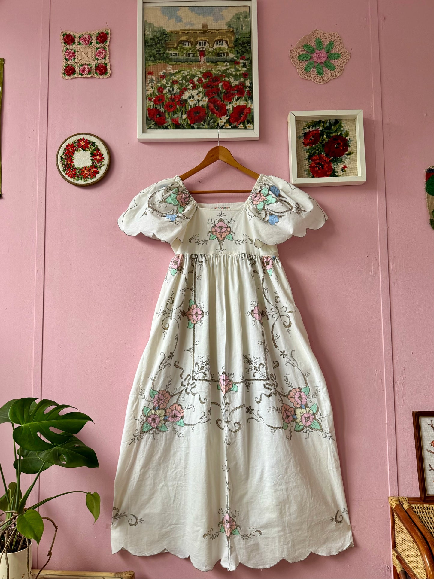 Ivory maxi dress with floral embroidery